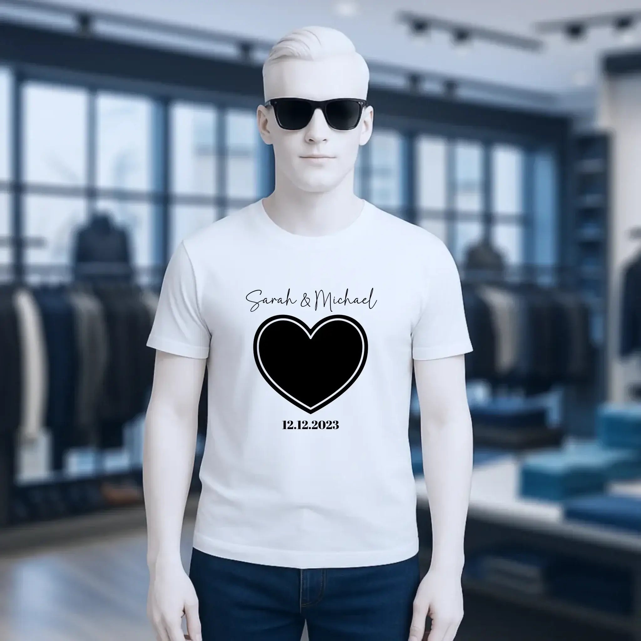 Dein Bild im "Couple-Herz"-Design - Unisex Premium T-Shirt XS-5XL aus Bio-Baumwolle für Damen & Herren