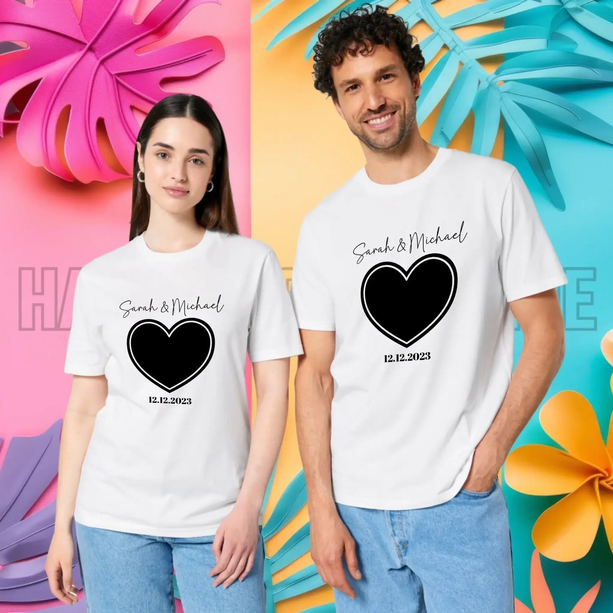Dein Bild im "Couple-Herz"-Design - Unisex Premium T-Shirt XS-5XL aus Bio-Baumwolle für Damen & Herren