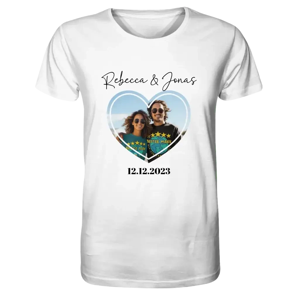 Dein Bild im "Couple-Herz"-Design - Unisex Premium T-Shirt XS-5XL aus Bio-Baumwolle für Damen & Herren