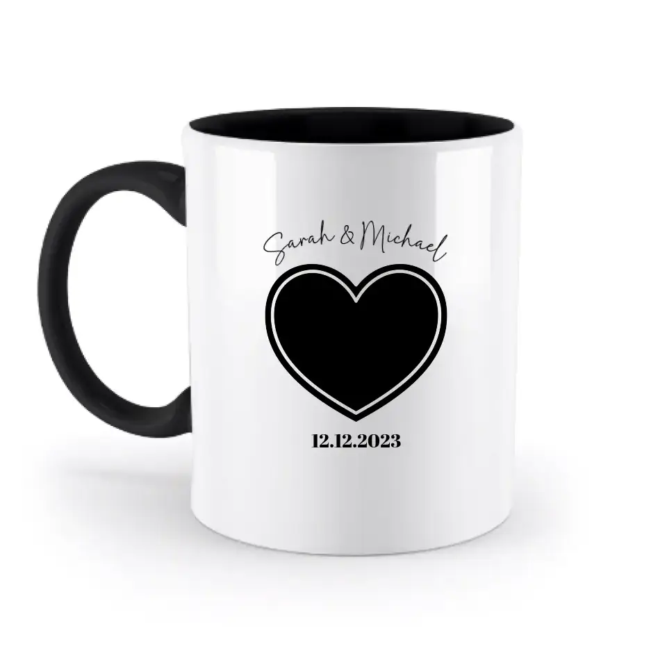 Dein Bild im "Couple-Herz"-Design - zweifarbige Tasse