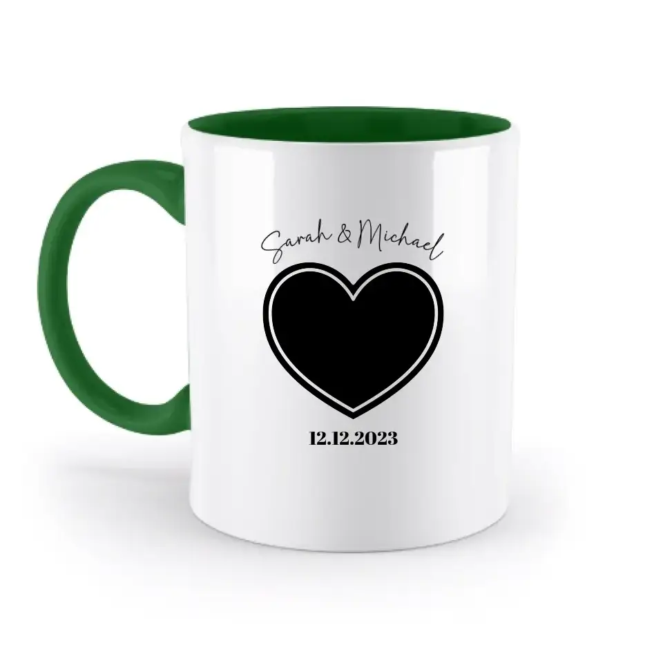 Dein Bild im "Couple-Herz"-Design - zweifarbige Tasse