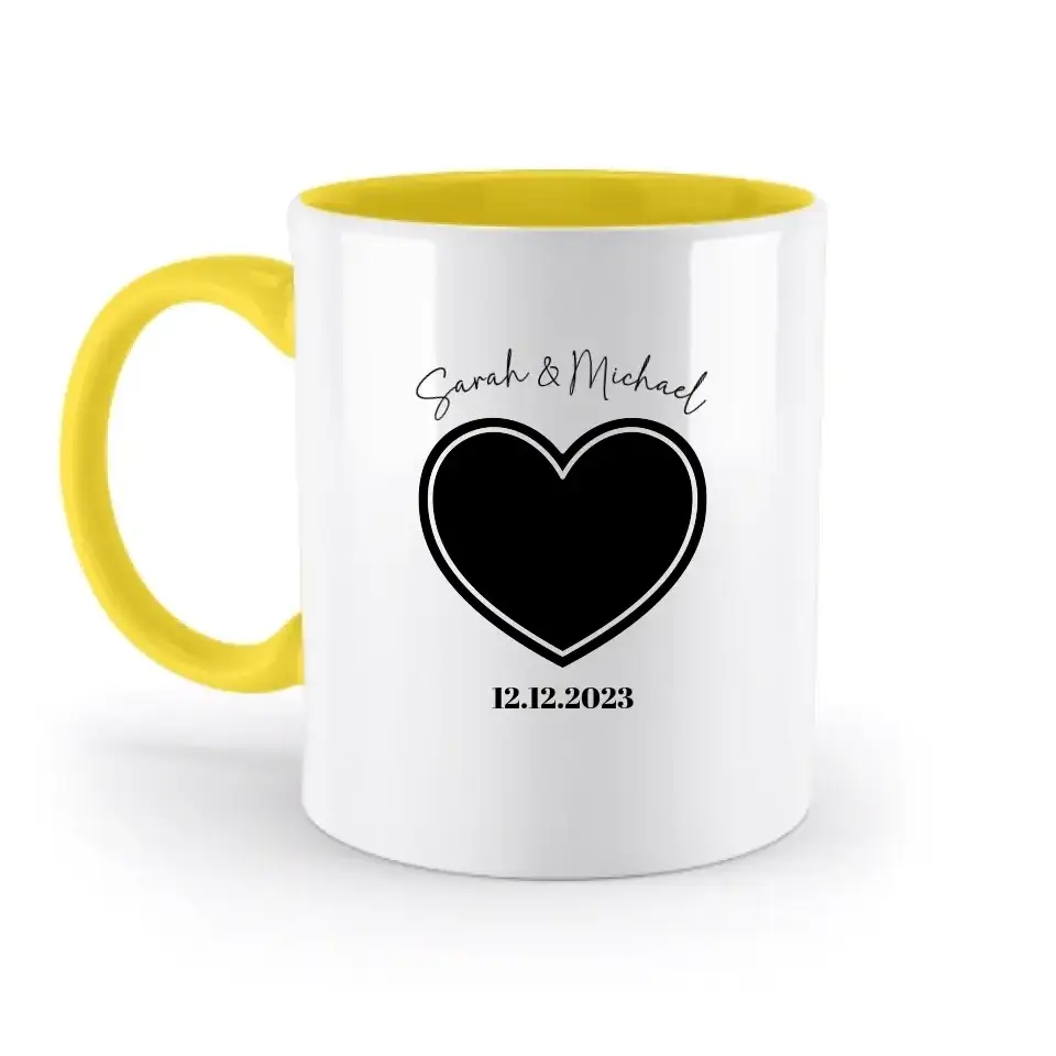 Dein Bild im "Couple-Herz"-Design - zweifarbige Tasse