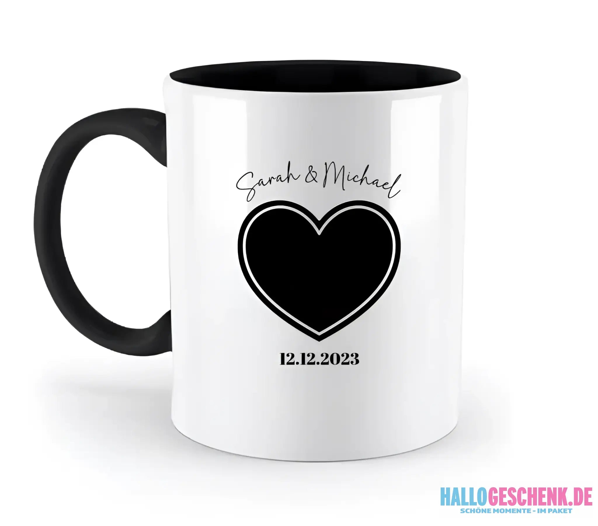 Dein Bild im "Couple-Herz"-Design - zweifarbige Tasse