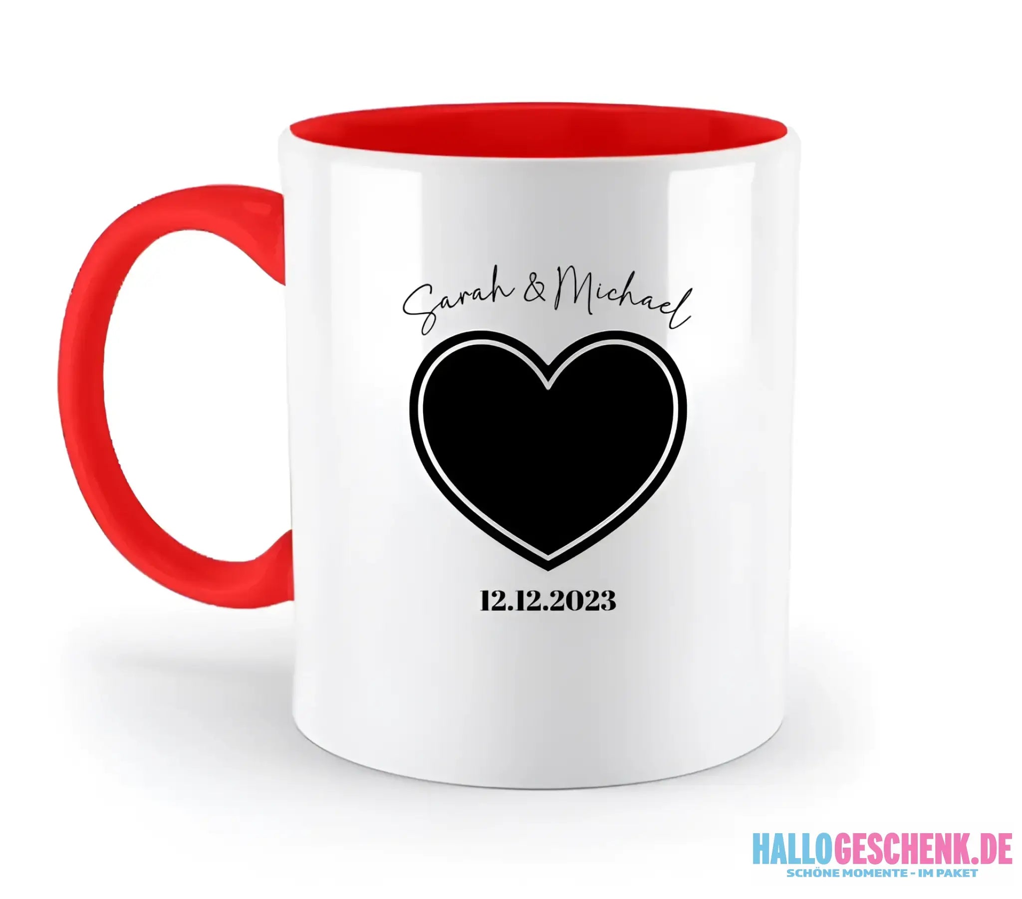 Dein Bild im "Couple-Herz"-Design - zweifarbige Tasse
