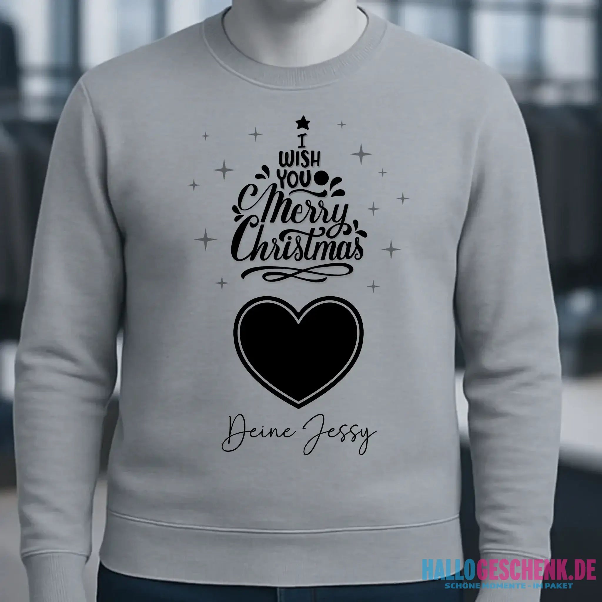 Dein Bild im Merry Christmas Tree + Name für Weihnachten • Unisex Sweatshirt Bio-Baumwolle in 4 Farben XS-3XL • personalisiert