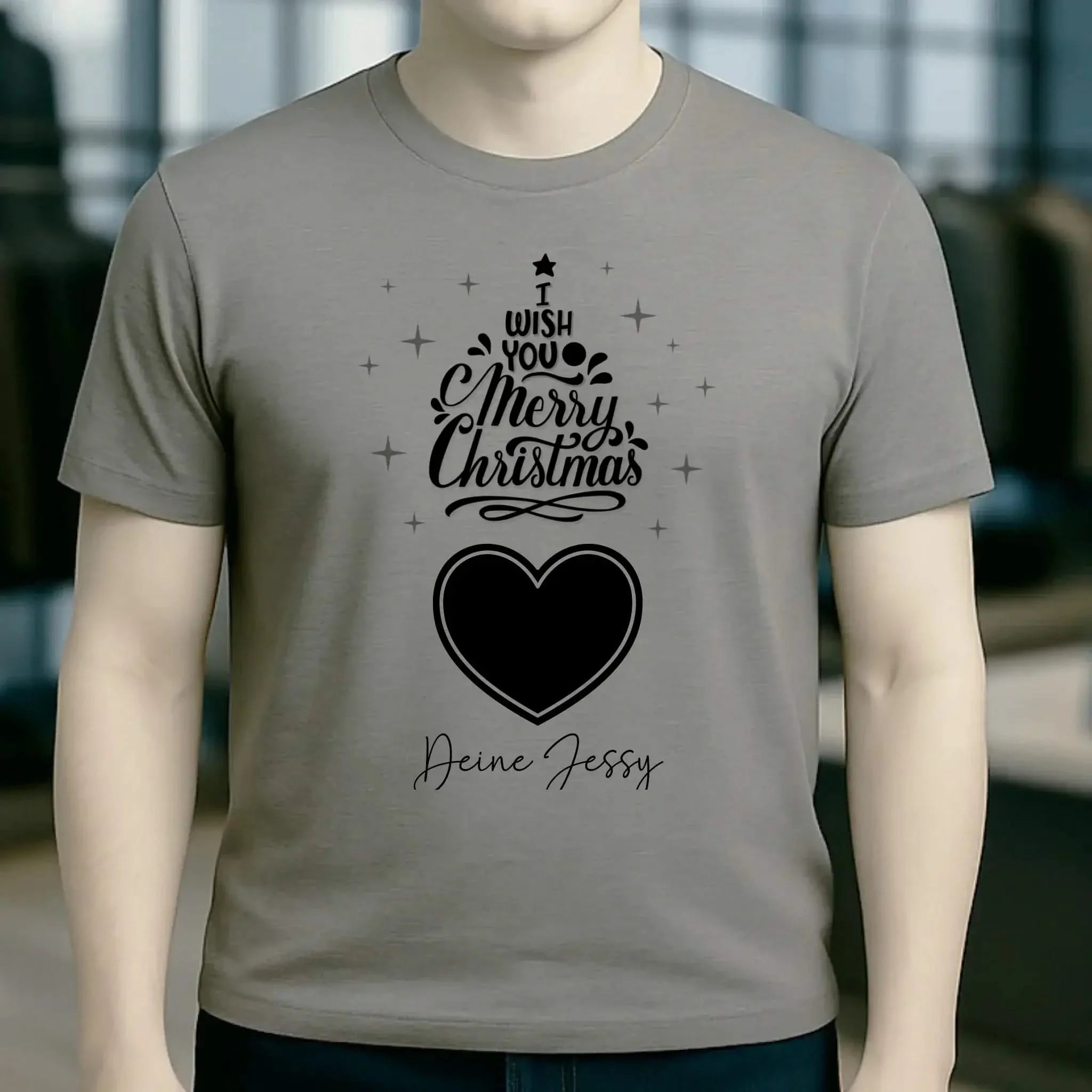 Dein Bild im Merry Christmas Tree + Name für Weihnachten • Unisex Premium T-Shirt XS-5XL aus Bio-Baumwolle für Damen & Herren • Exklusivdesign • personalisiert