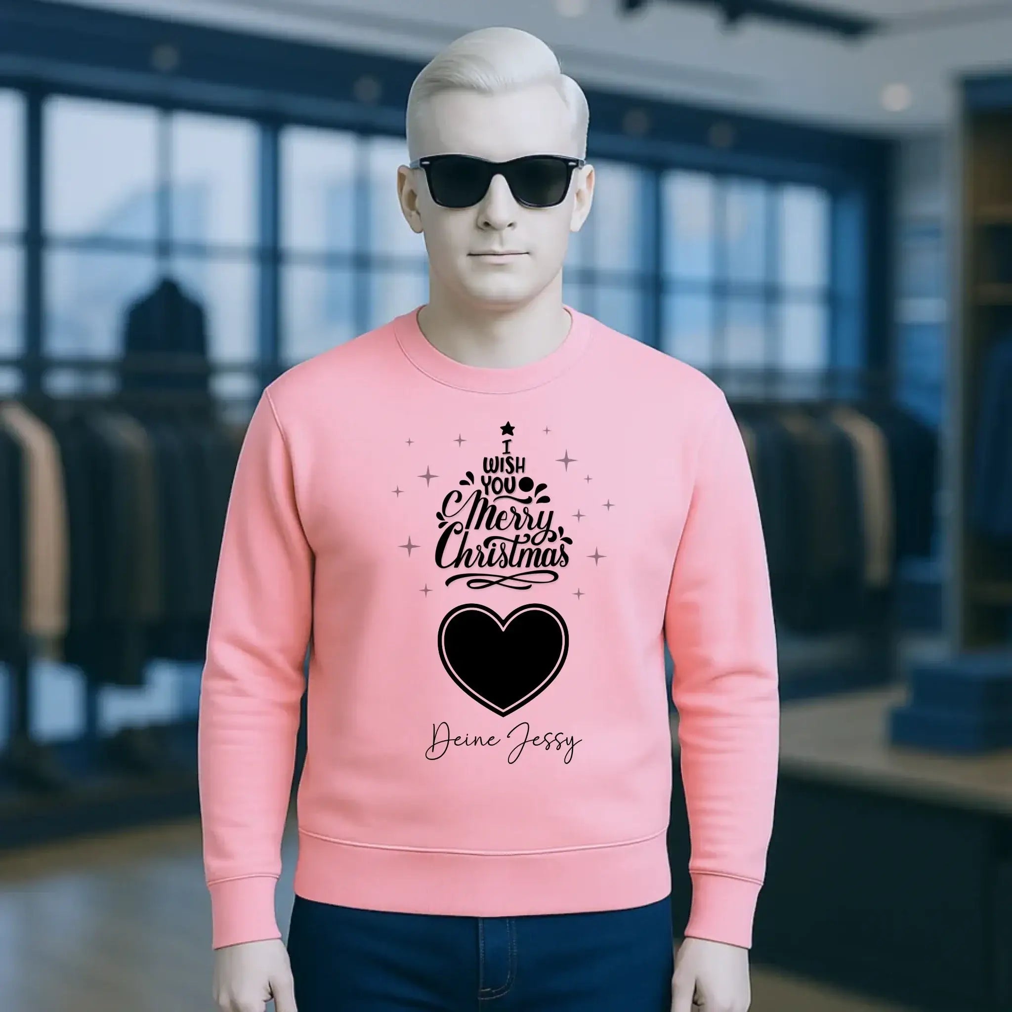 Dein Bild im Merry Christmas Tree + Name für Weihnachten • Unisex Sweatshirt Bio-Baumwolle in 4 Farben XS-3XL • personalisiert