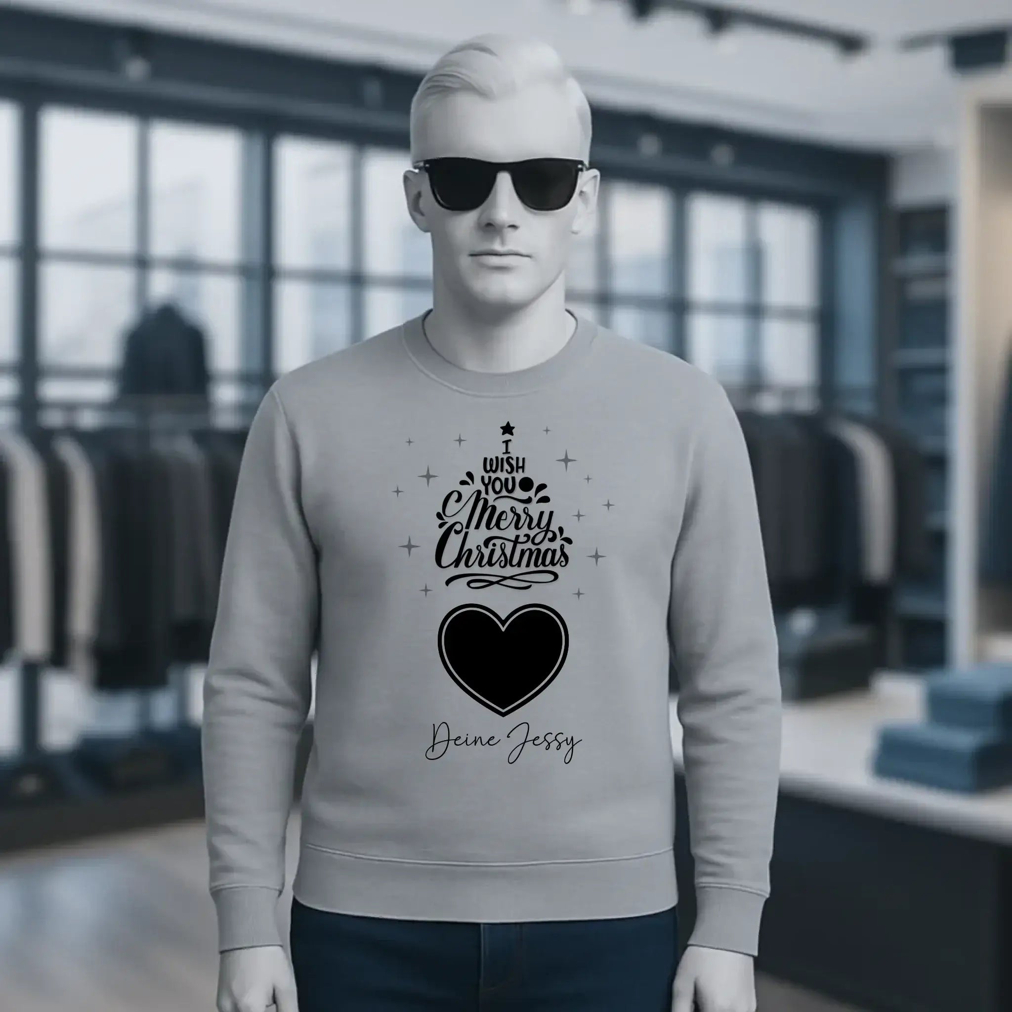 Dein Bild im Merry Christmas Tree + Name für Weihnachten • Unisex Sweatshirt Bio-Baumwolle in 4 Farben XS-3XL • personalisiert