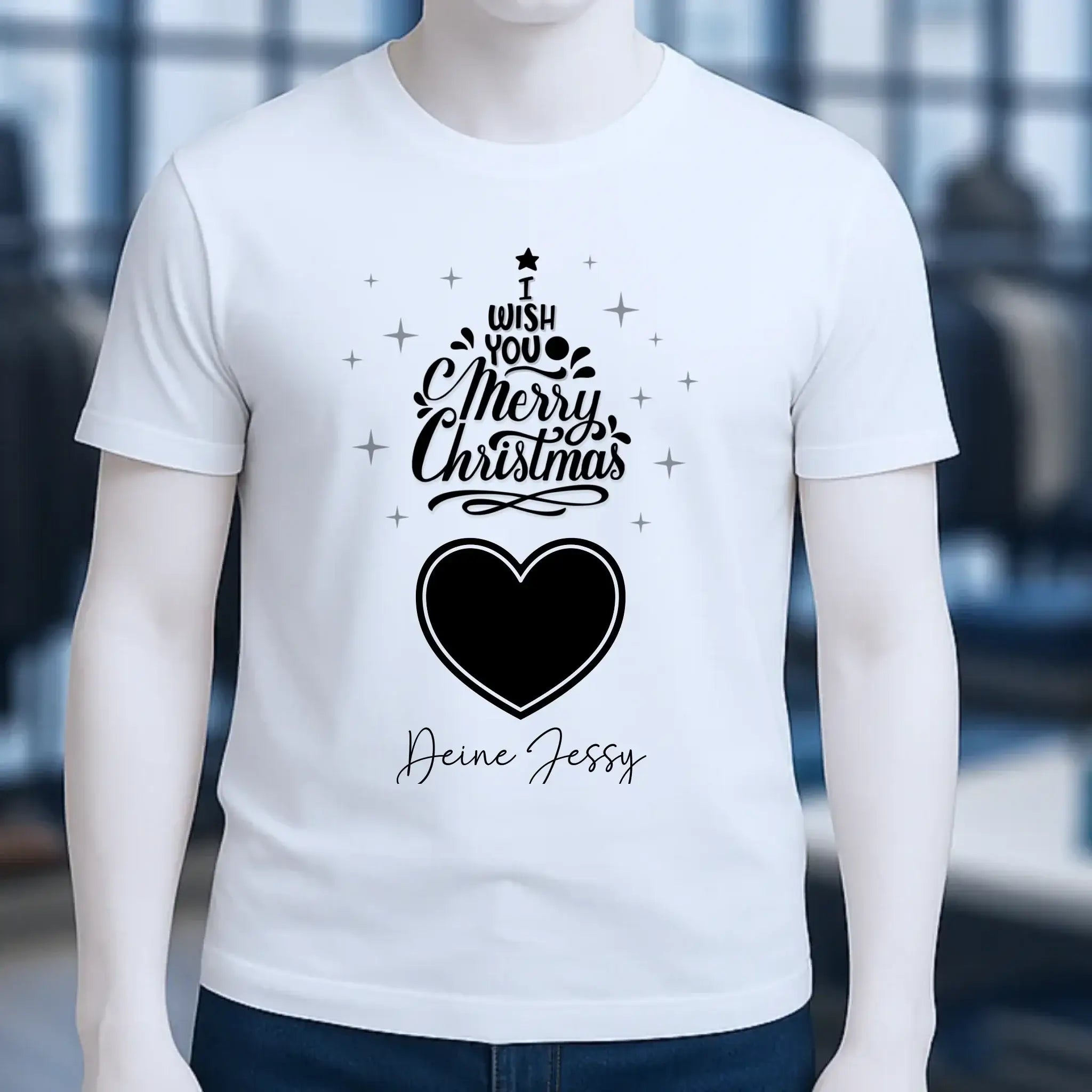Dein Bild im Merry Christmas Tree + Name für Weihnachten • Unisex Premium T-Shirt XS-5XL aus Bio-Baumwolle für Damen & Herren • Exklusivdesign • personalisiert