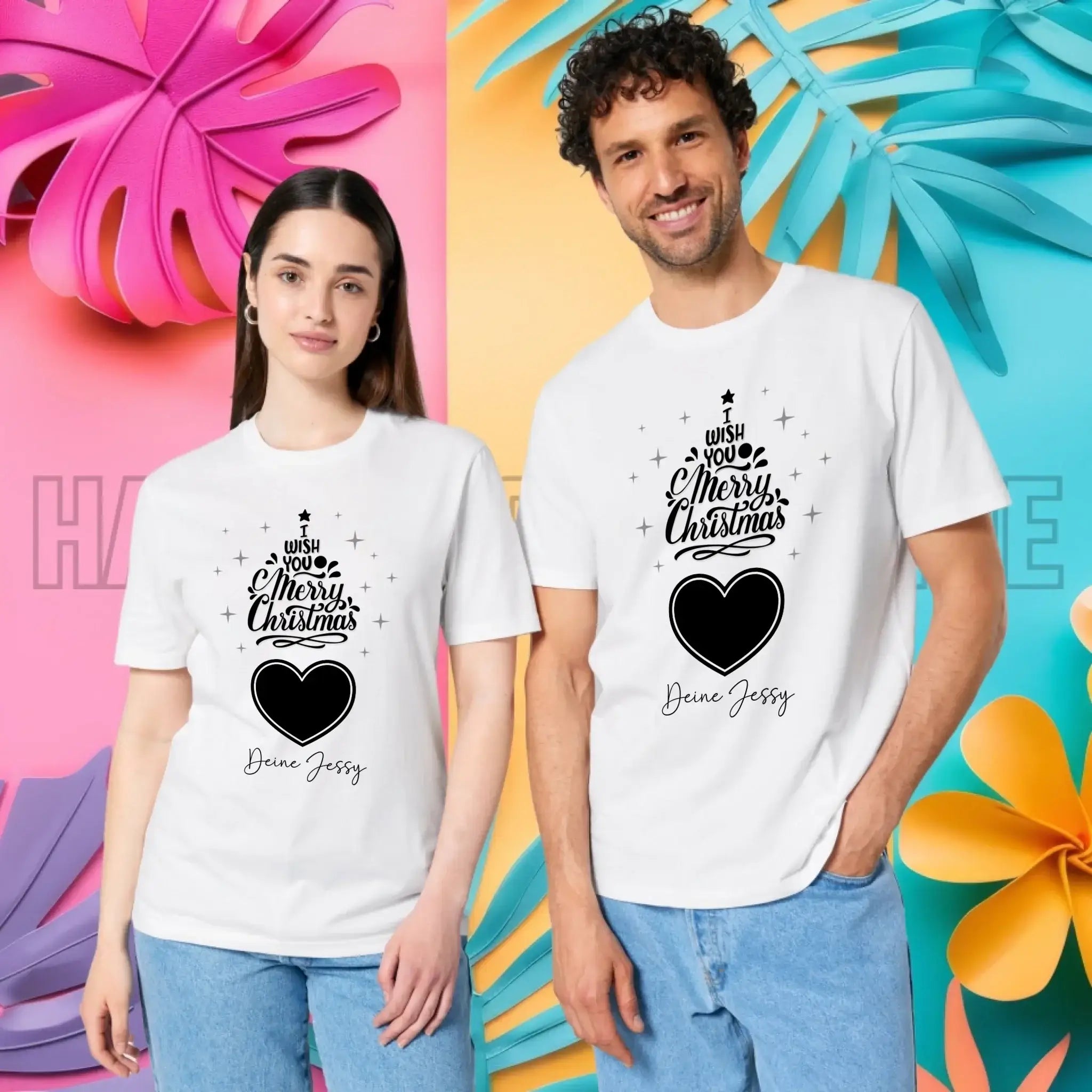 Dein Bild im Merry Christmas Tree + Name für Weihnachten • Unisex Premium T-Shirt XS-5XL aus Bio-Baumwolle für Damen & Herren • Exklusivdesign • personalisiert