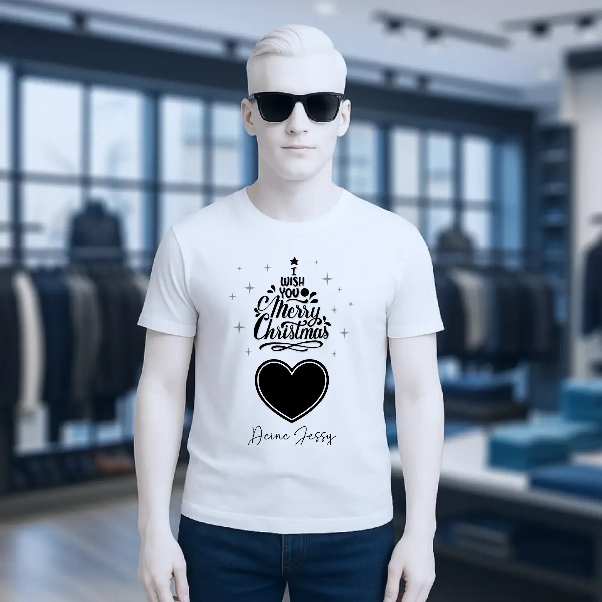 Dein Bild im Merry Christmas Tree + Name für Weihnachten • Unisex Premium T-Shirt XS-5XL aus Bio-Baumwolle für Damen & Herren • Exklusivdesign • personalisiert