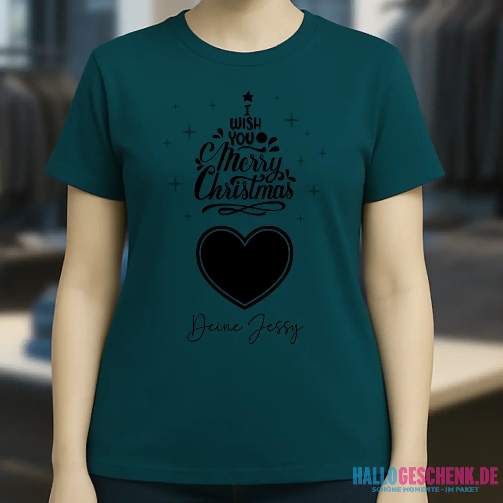 Dein Bild im Merry Christmas Tree + Name • Ladies Premium T-Shirt XS-2XL aus Bio-Baumwolle für Damen • personalisiert