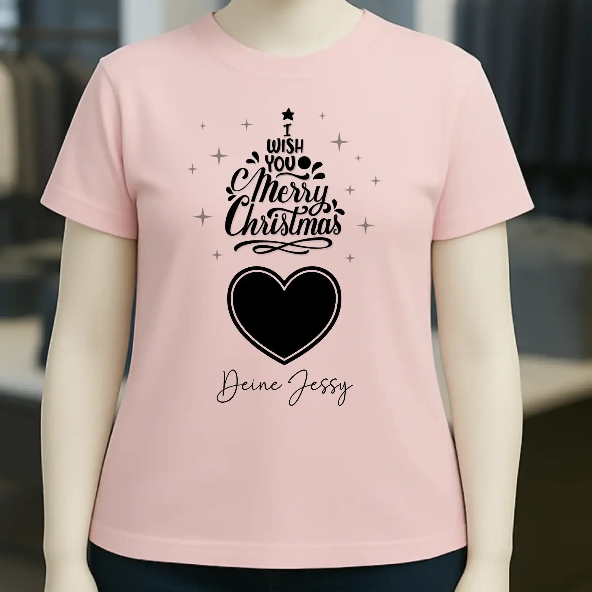 Dein Bild im Merry Christmas Tree + Name • Ladies Premium T-Shirt XS-2XL aus Bio-Baumwolle für Damen • personalisiert