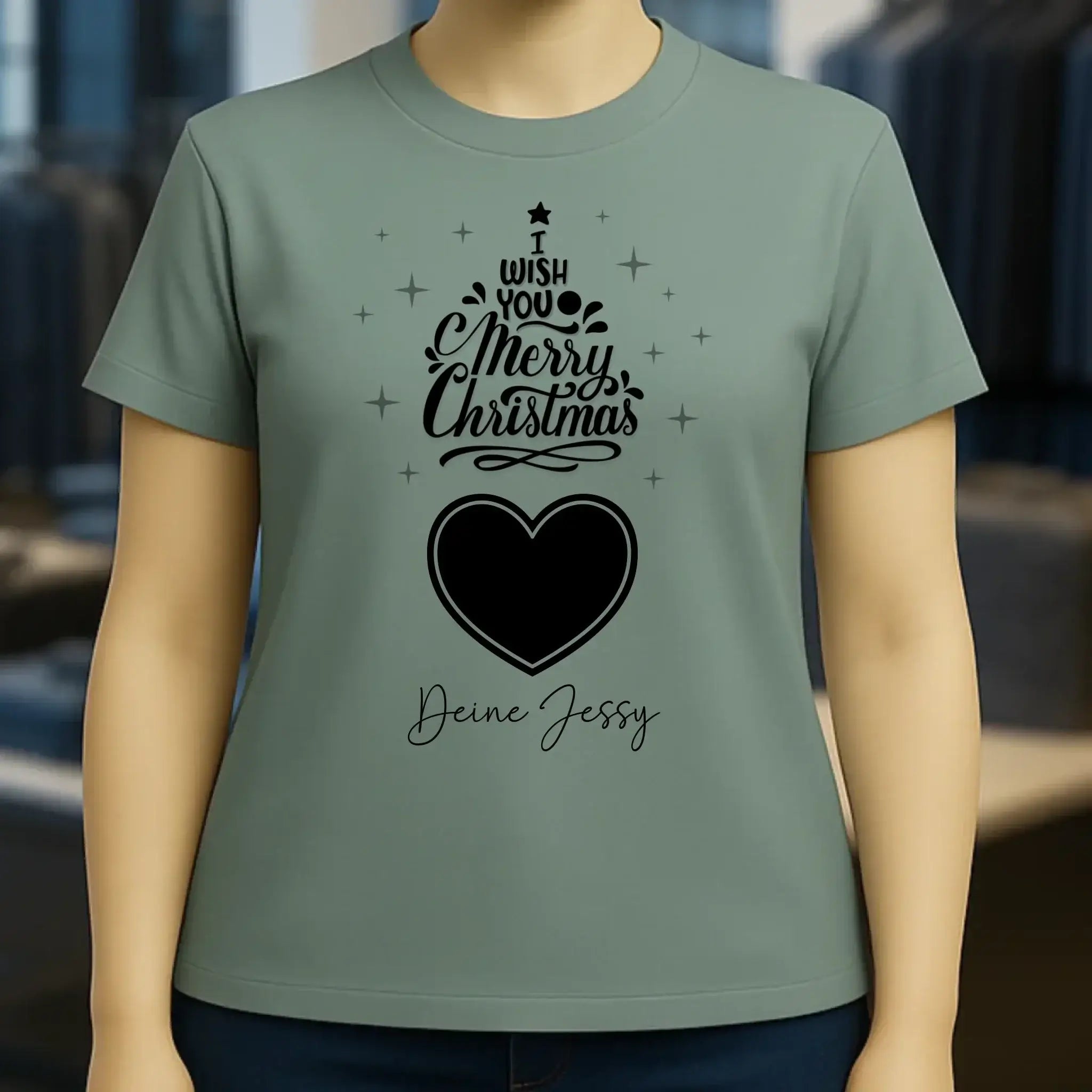 Dein Bild im Merry Christmas Tree + Name • Ladies Premium T-Shirt XS-2XL aus Bio-Baumwolle für Damen • personalisiert