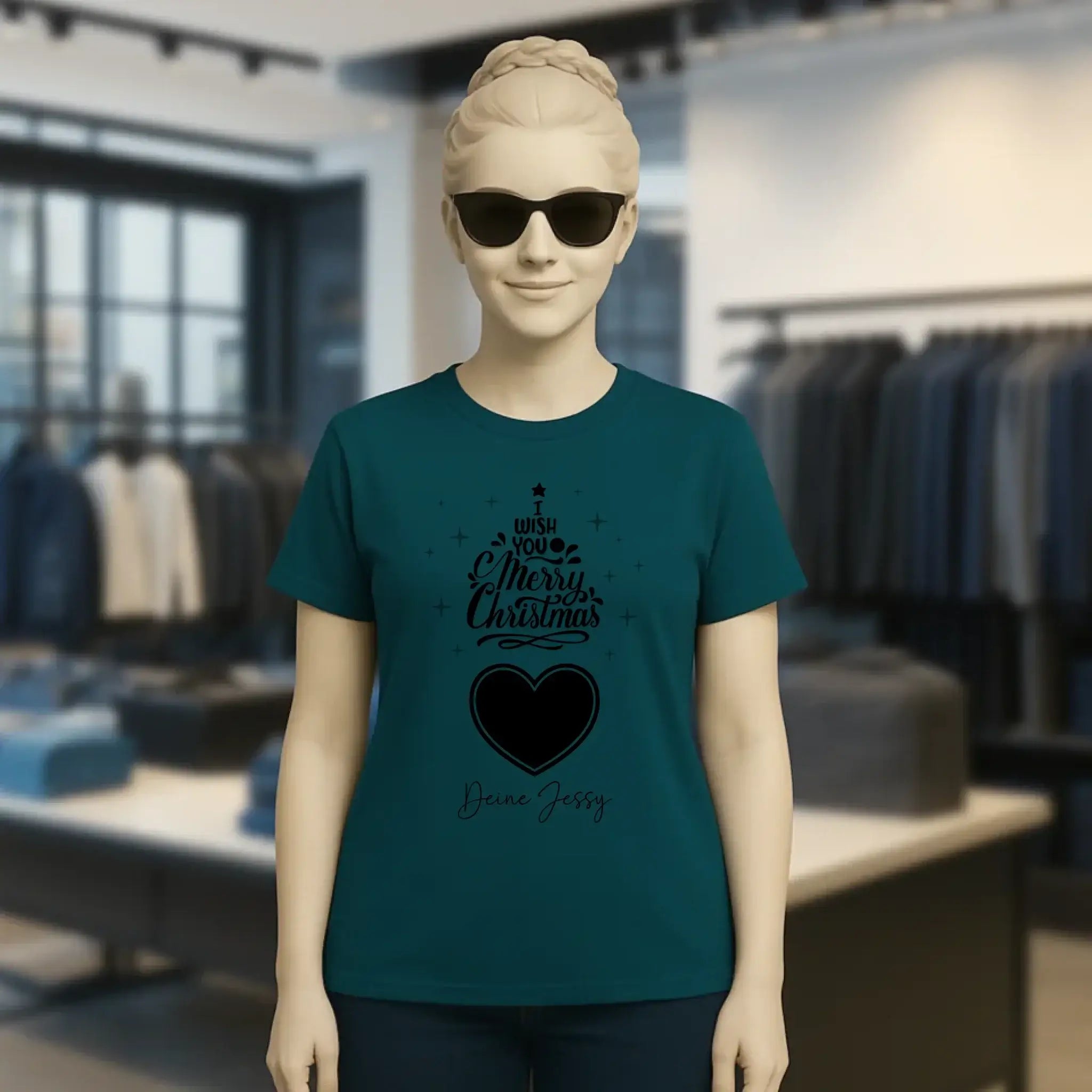 Dein Bild im Merry Christmas Tree + Name • Ladies Premium T-Shirt XS-2XL aus Bio-Baumwolle für Damen • personalisiert