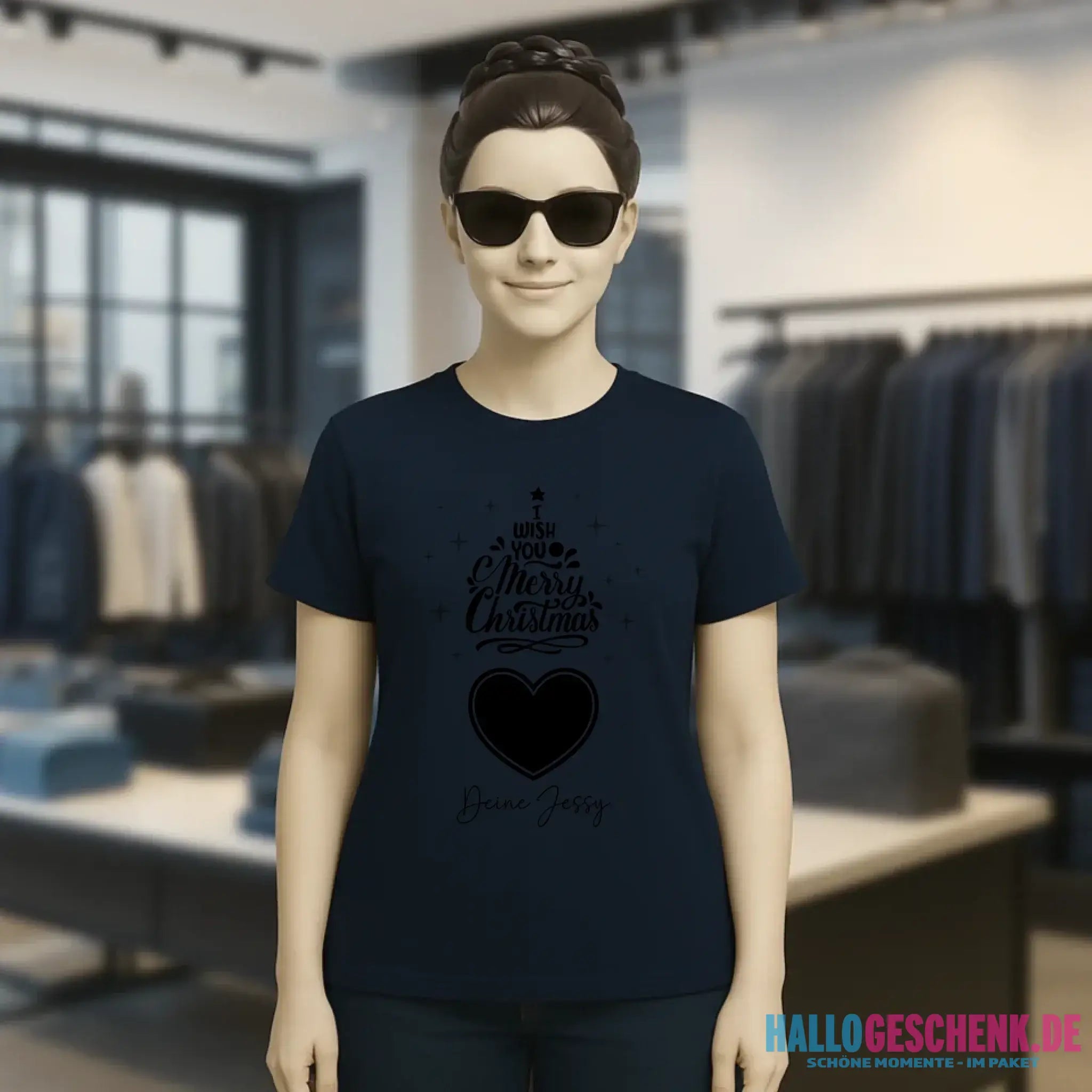 Dein Bild im Merry Christmas Tree + Name • Ladies Premium T-Shirt XS-2XL aus Bio-Baumwolle für Damen • personalisiert