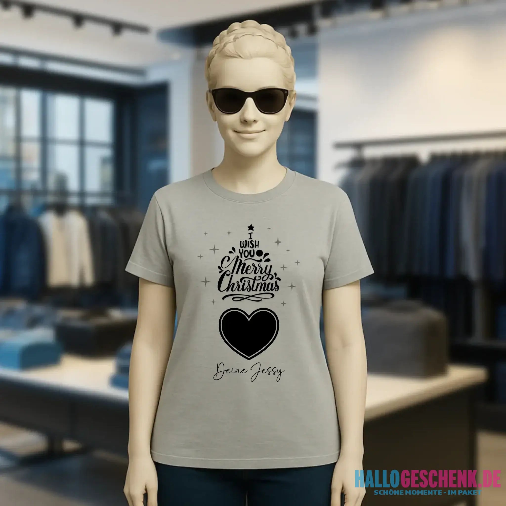 Dein Bild im Merry Christmas Tree + Name • Ladies Premium T-Shirt XS-2XL aus Bio-Baumwolle für Damen • personalisiert