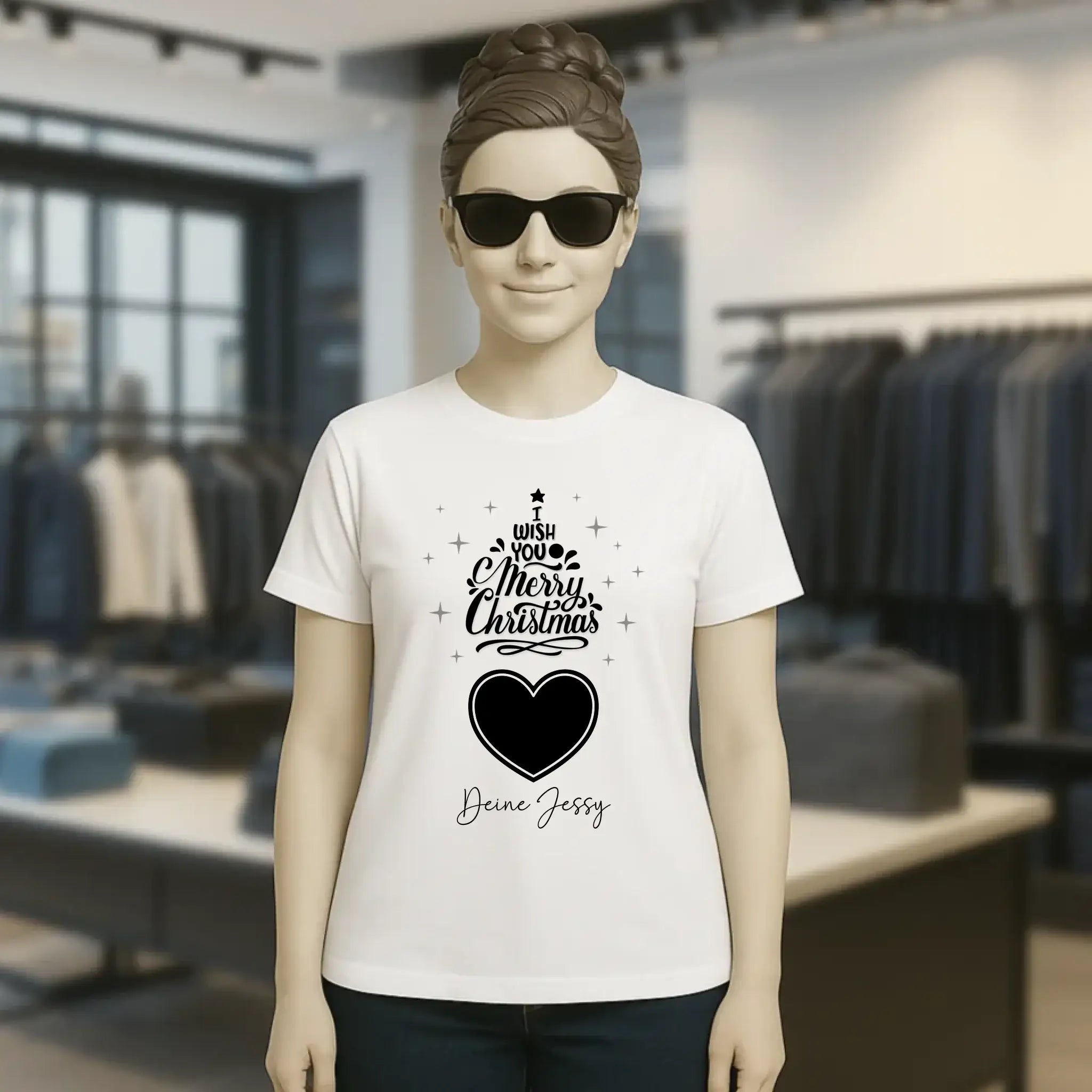 Dein Bild im Merry Christmas Tree + Name • Ladies Premium T-Shirt XS-2XL aus Bio-Baumwolle für Damen • personalisiert