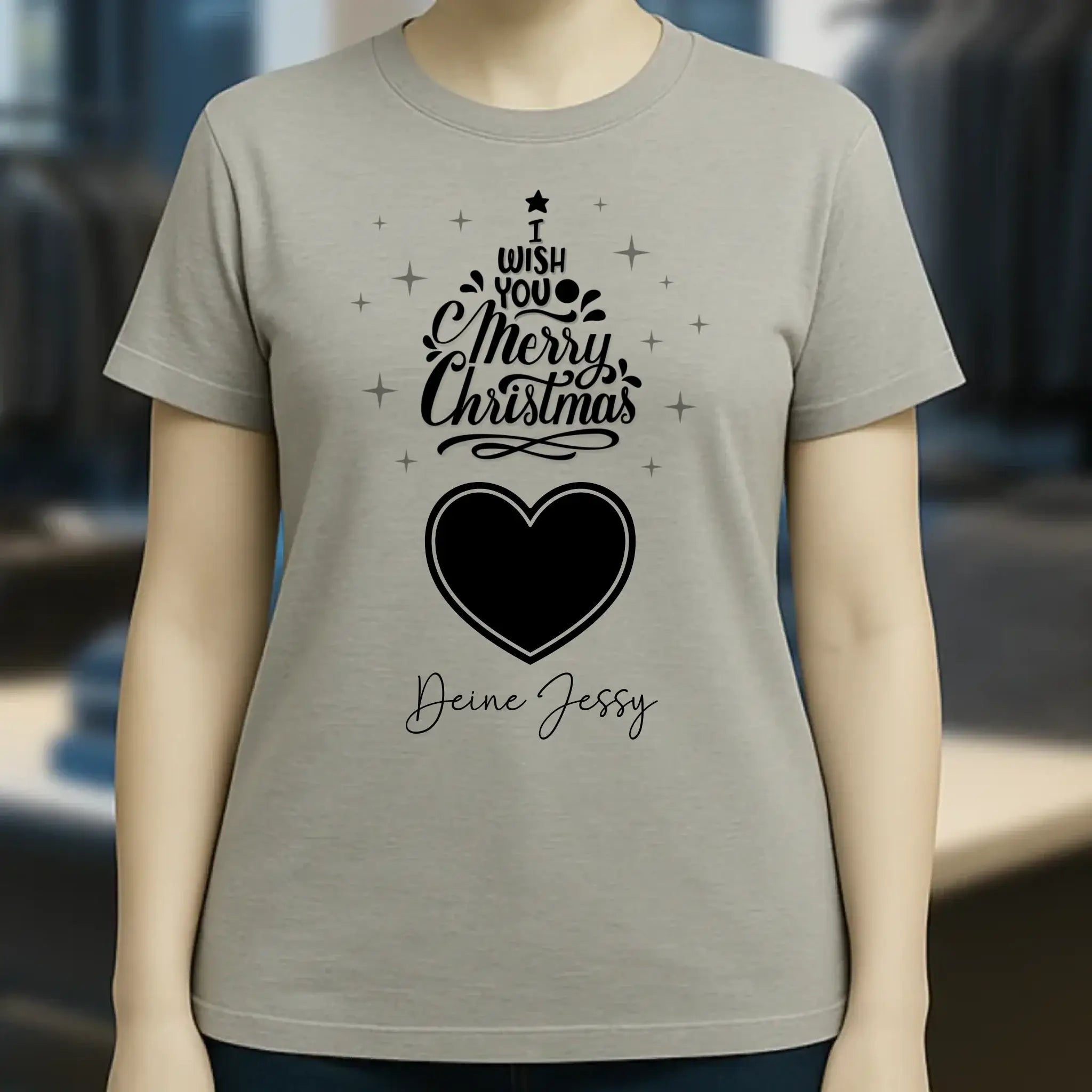Dein Bild im Merry Christmas Tree + Name • Ladies Premium T-Shirt XS-2XL aus Bio-Baumwolle für Damen • personalisiert