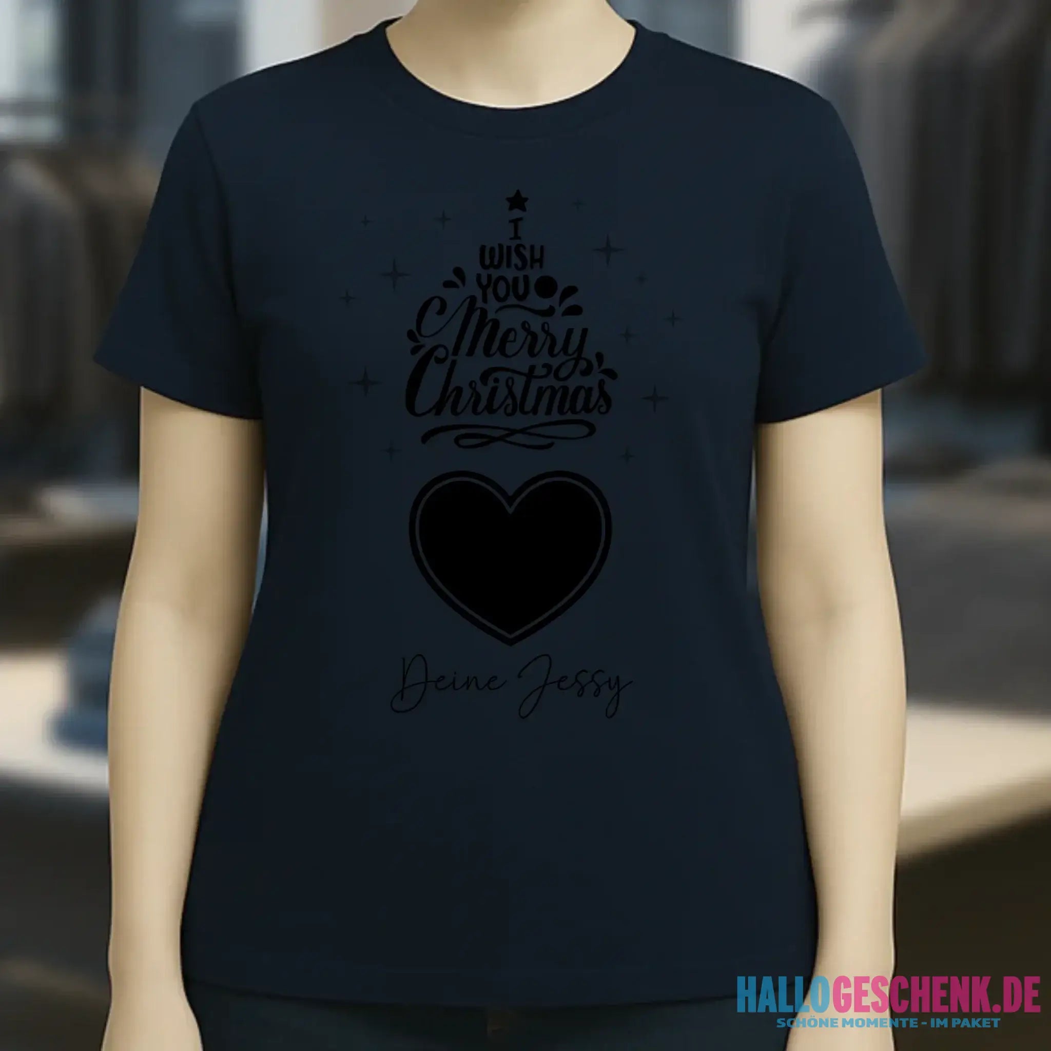 Dein Bild im Merry Christmas Tree + Name • Ladies Premium T-Shirt XS-2XL aus Bio-Baumwolle für Damen • personalisiert