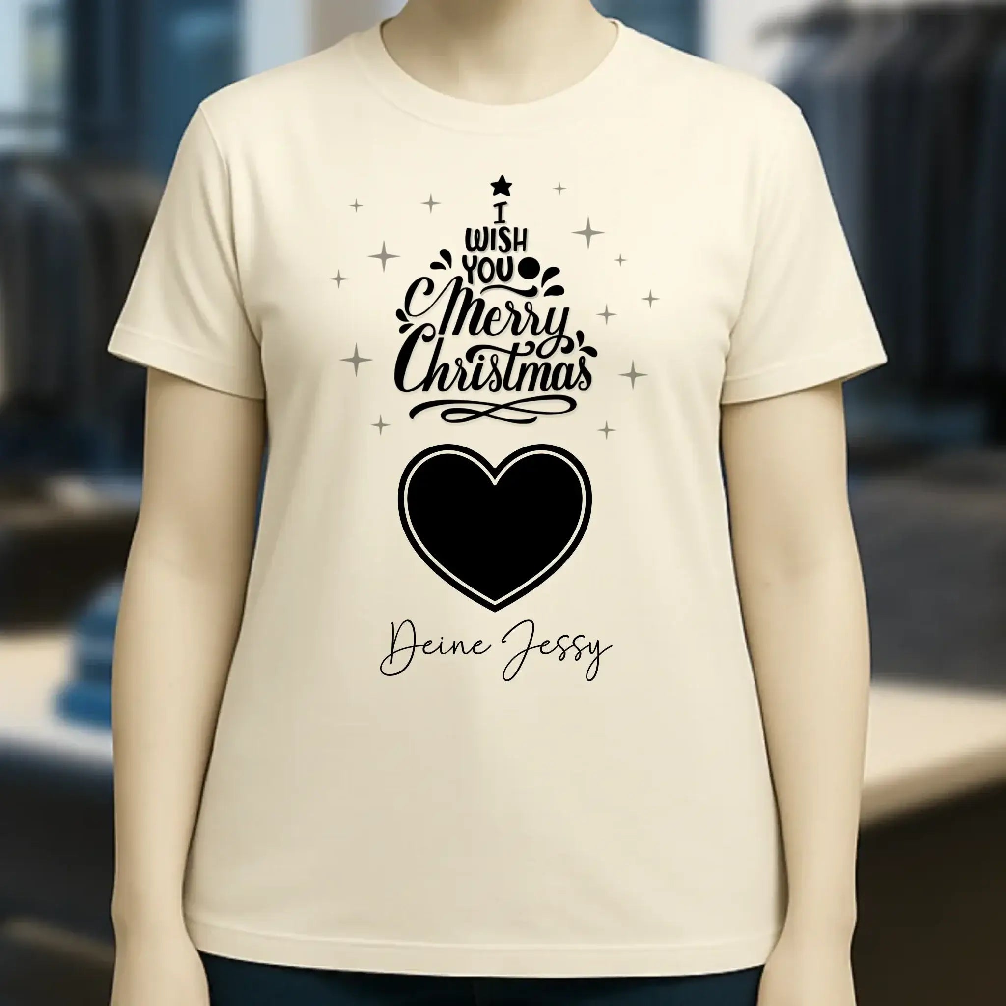 Dein Bild im Merry Christmas Tree + Name • Ladies Premium T-Shirt XS-2XL aus Bio-Baumwolle für Damen • personalisiert