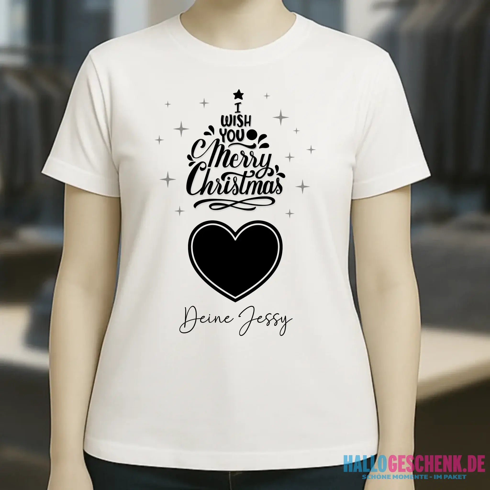 Dein Bild im Merry Christmas Tree + Name • Ladies Premium T-Shirt XS-2XL aus Bio-Baumwolle für Damen • personalisiert