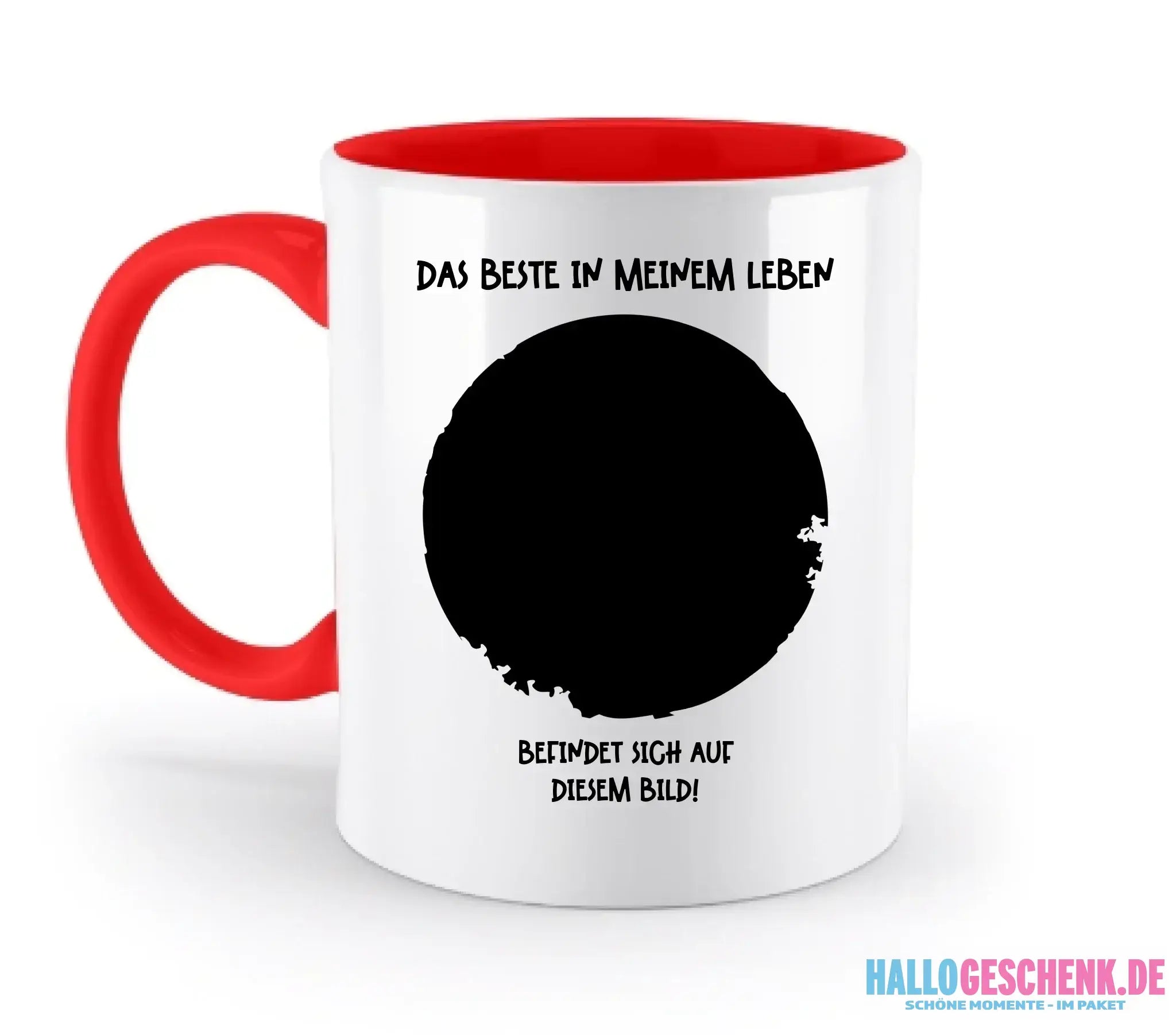 Dein Bild in Kreisform + Text • zweifarbige Tasse • Exklusivdesign • personalisiert - zweifarbige Tasse