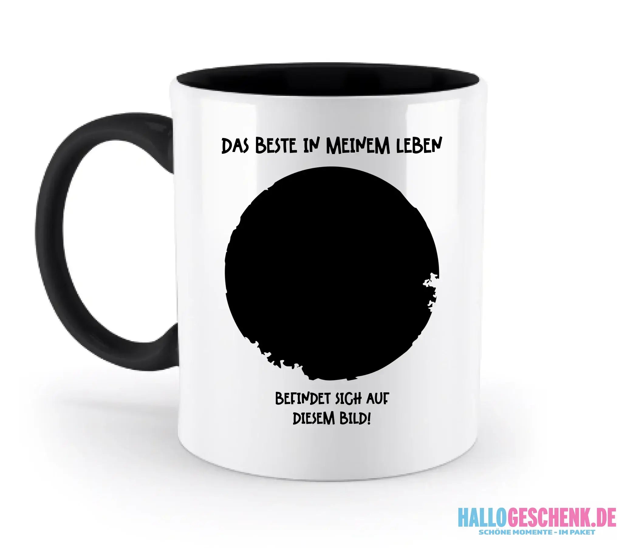 Dein Bild in Kreisform + Text • zweifarbige Tasse • Exklusivdesign • personalisiert - zweifarbige Tasse