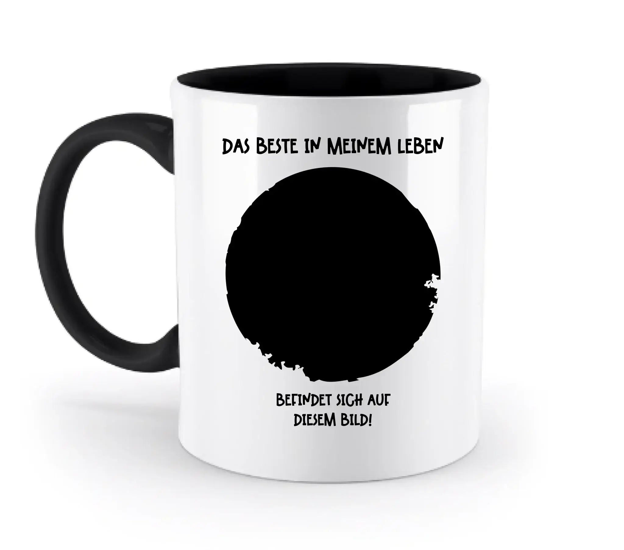 Dein Bild in Kreisform + Text • zweifarbige Tasse • Exklusivdesign • personalisiert - zweifarbige Tasse