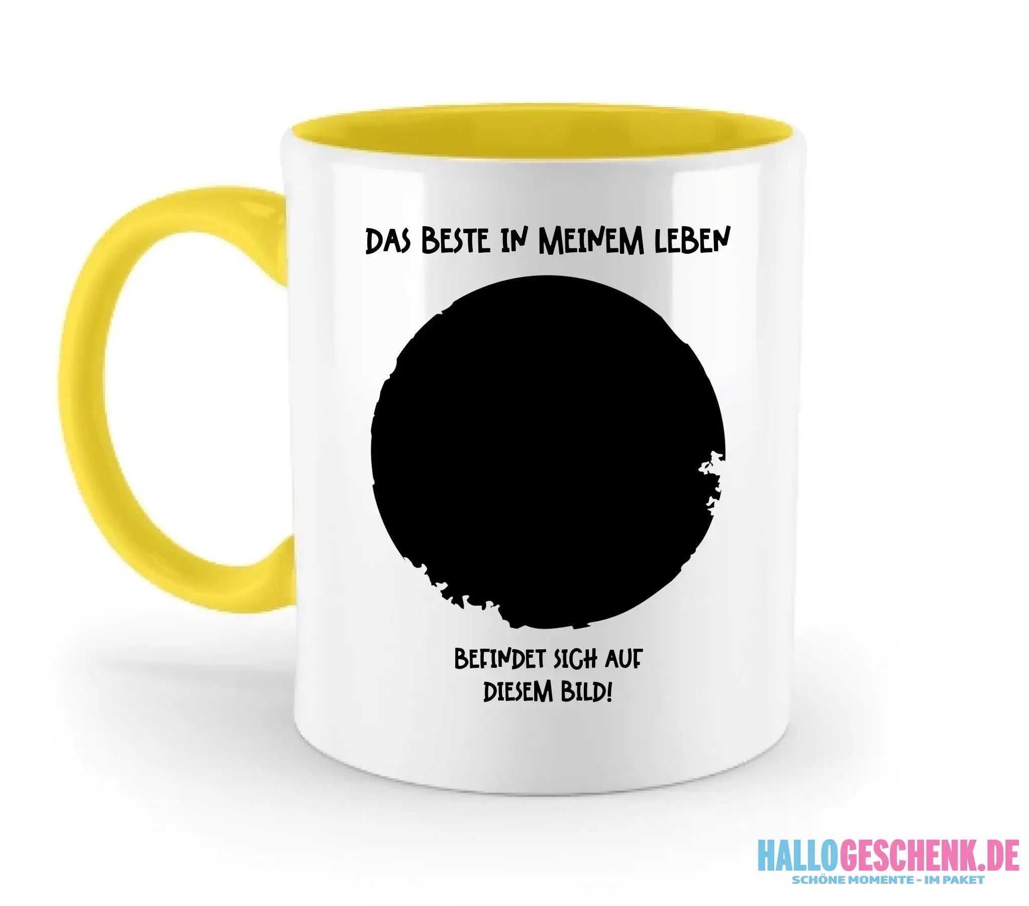 Dein Bild in Kreisform + Text • zweifarbige Tasse • Exklusivdesign • personalisiert - zweifarbige Tasse