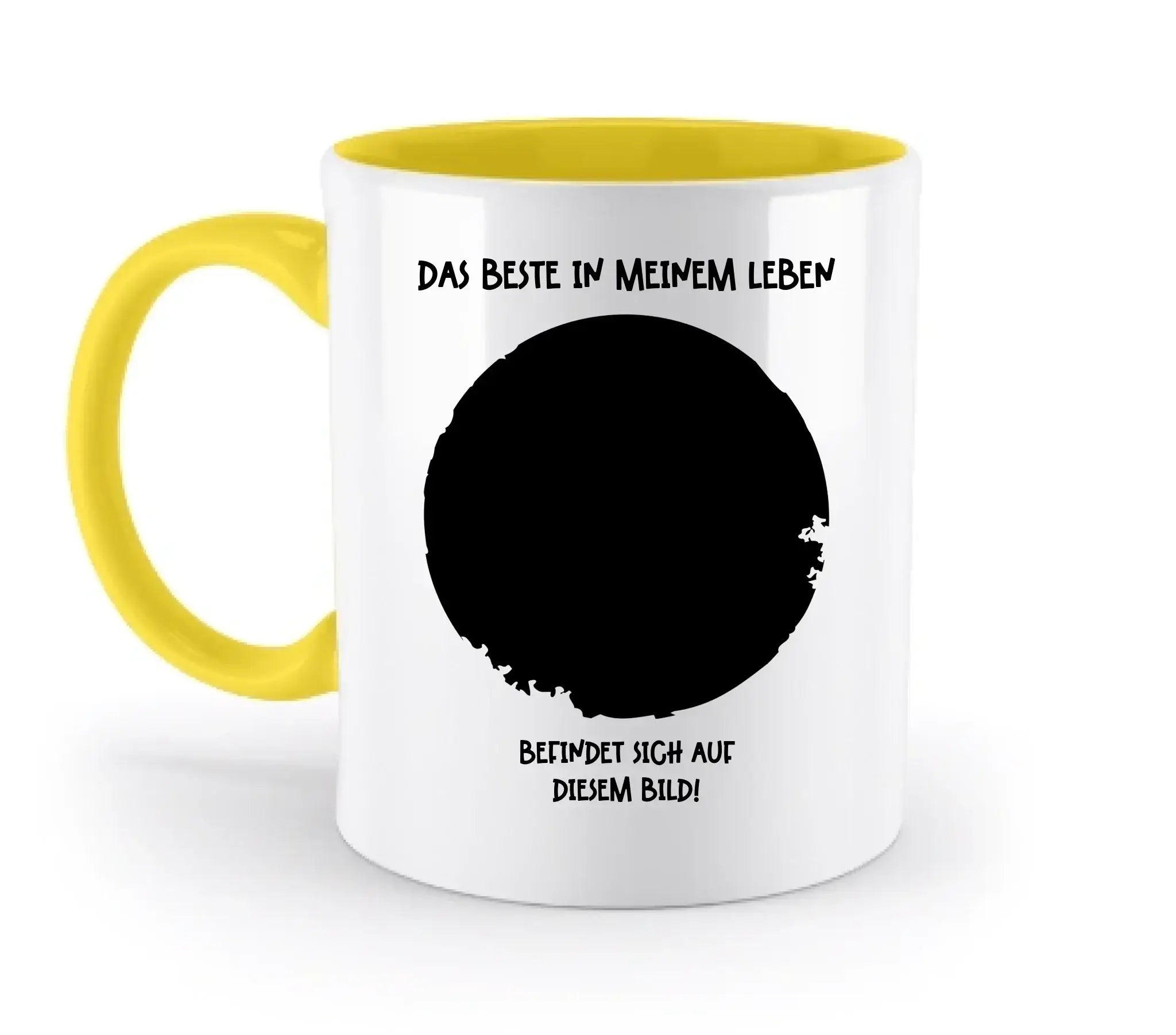 Dein Bild in Kreisform + Text • zweifarbige Tasse • Exklusivdesign • personalisiert - zweifarbige Tasse