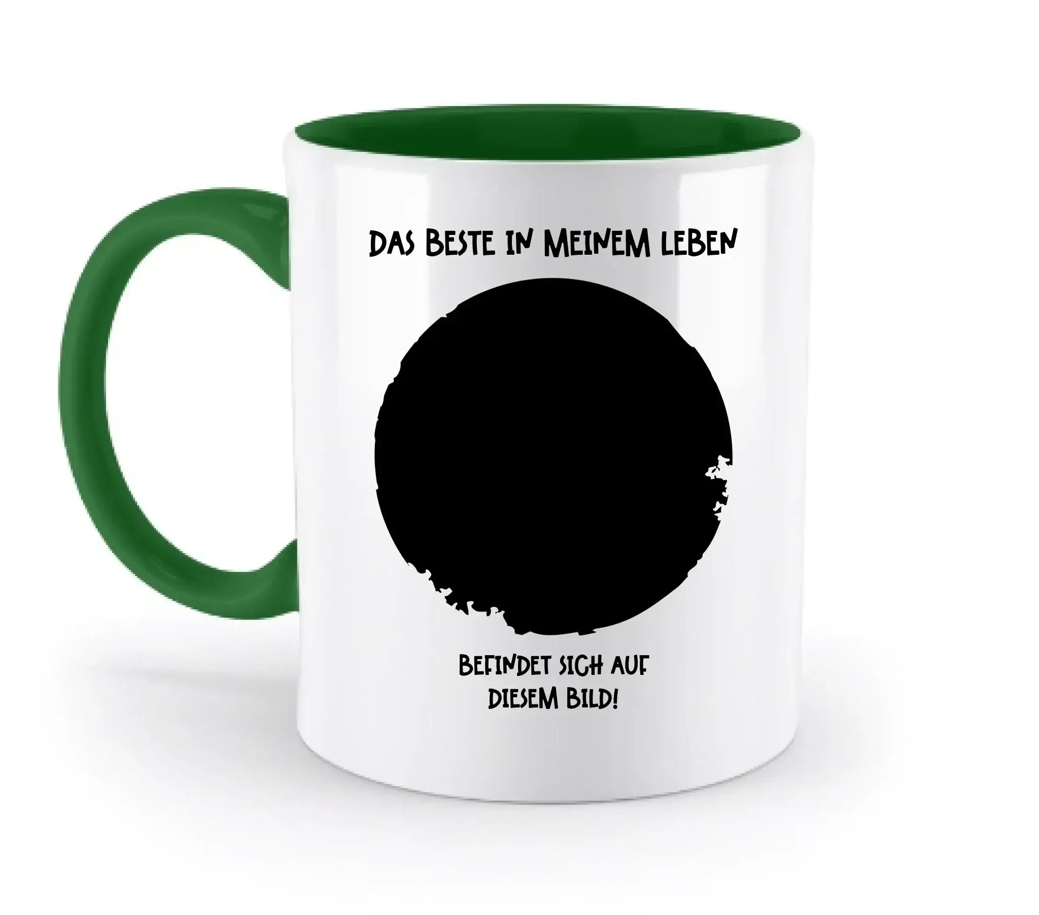 Dein Bild in Kreisform + Text • zweifarbige Tasse • Exklusivdesign • personalisiert - zweifarbige Tasse