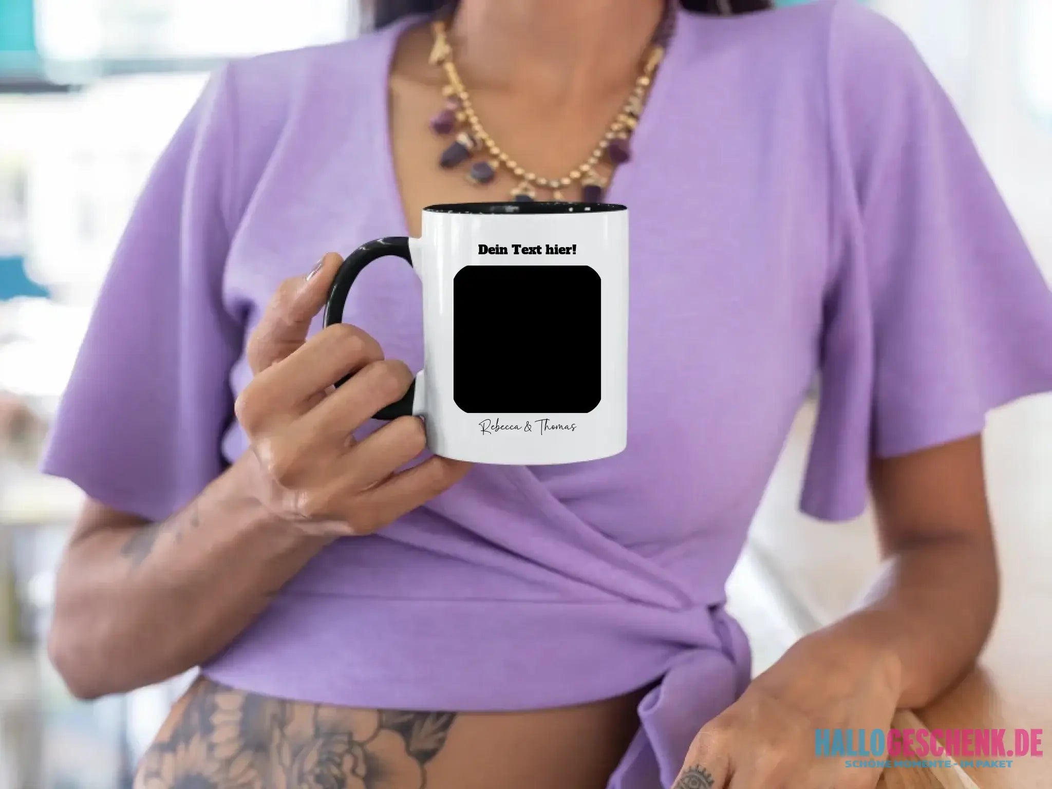 Dein Bild in viereckigen Form - zweifarbige Tasse spülmaschinengeeignet • Fotogeschenk • personalisiert