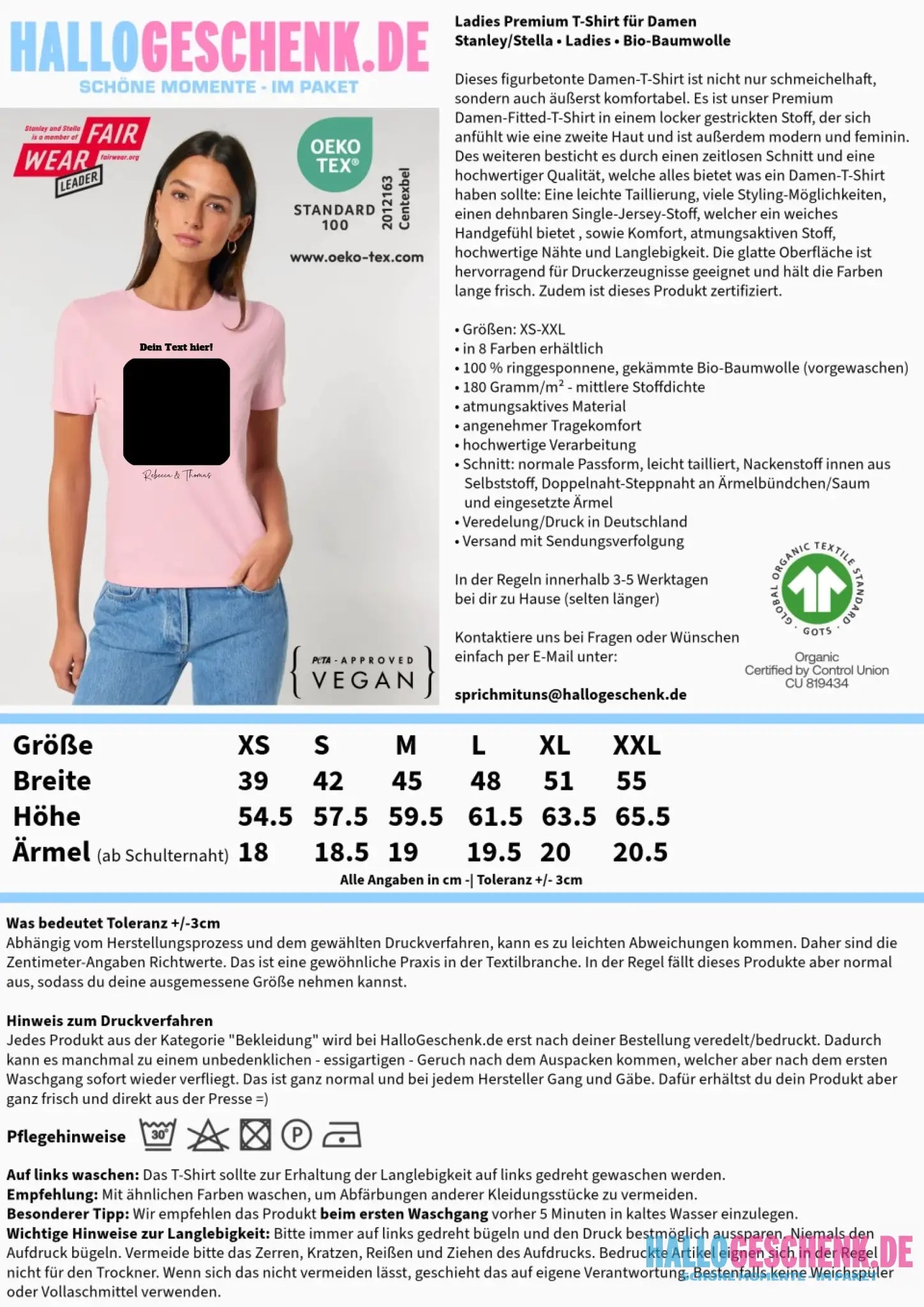 Dein Bild in viereckiger Form personalisierbar • Ladies Premium T-Shirt XS-2XL aus Bio-Baumwolle für Damen
