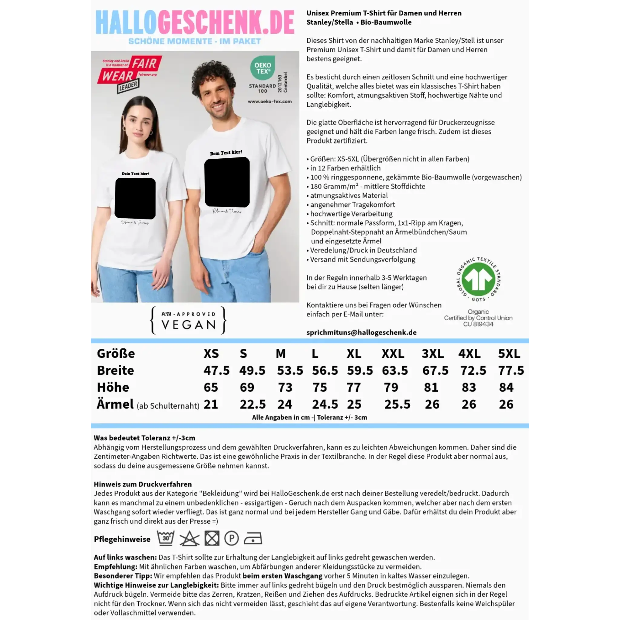 Dein Bild in viereckiger Form personalisierbar - Unisex Premium T-Shirt XS-5XL aus Bio-Baumwolle für Damen & Herren • Fotogeschenk • personalisiert