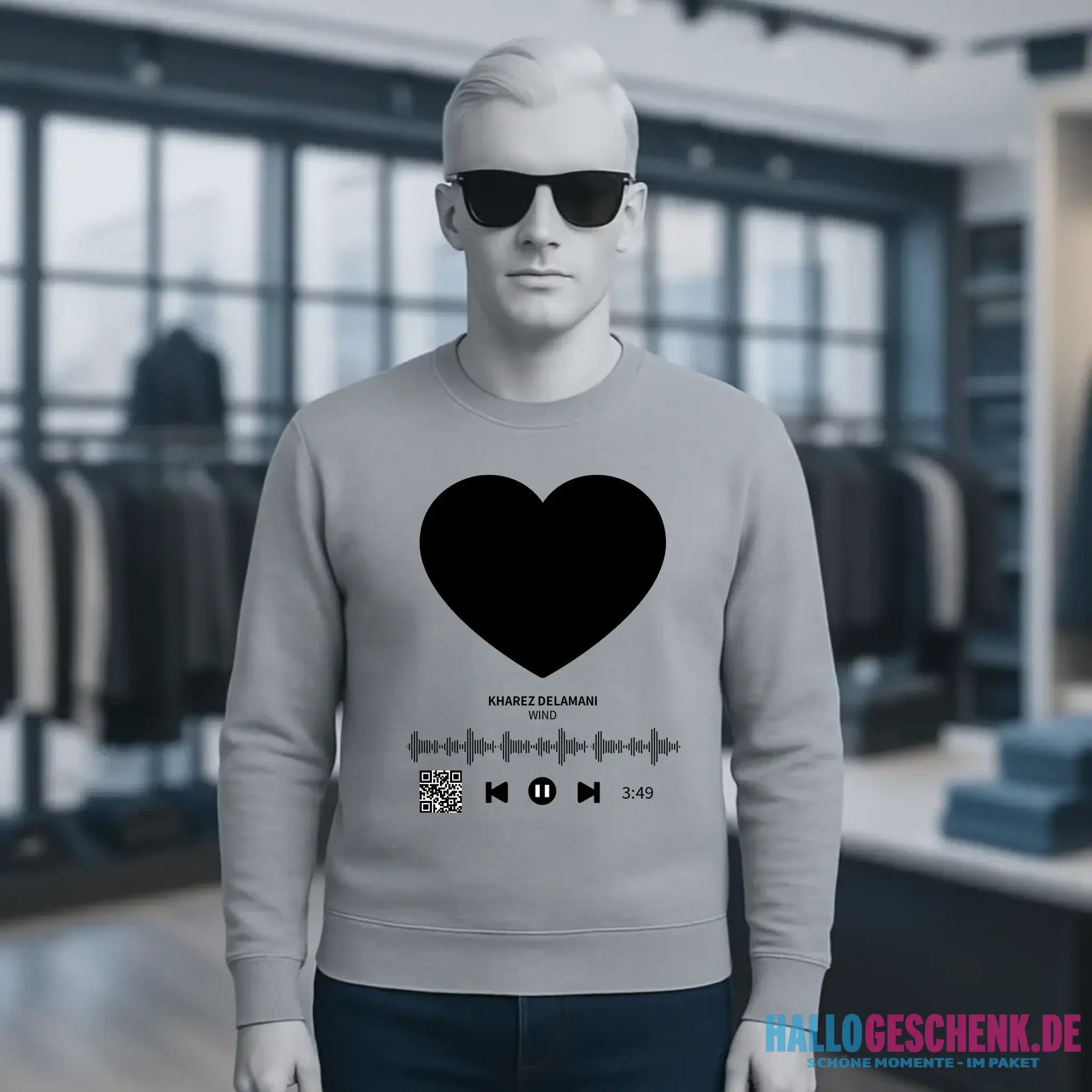 Dein Bild mit Spotify QR Code • Unisex Sweatshirt Bio-Baumwolle in 4 Farben XS-3XL • personalisiert