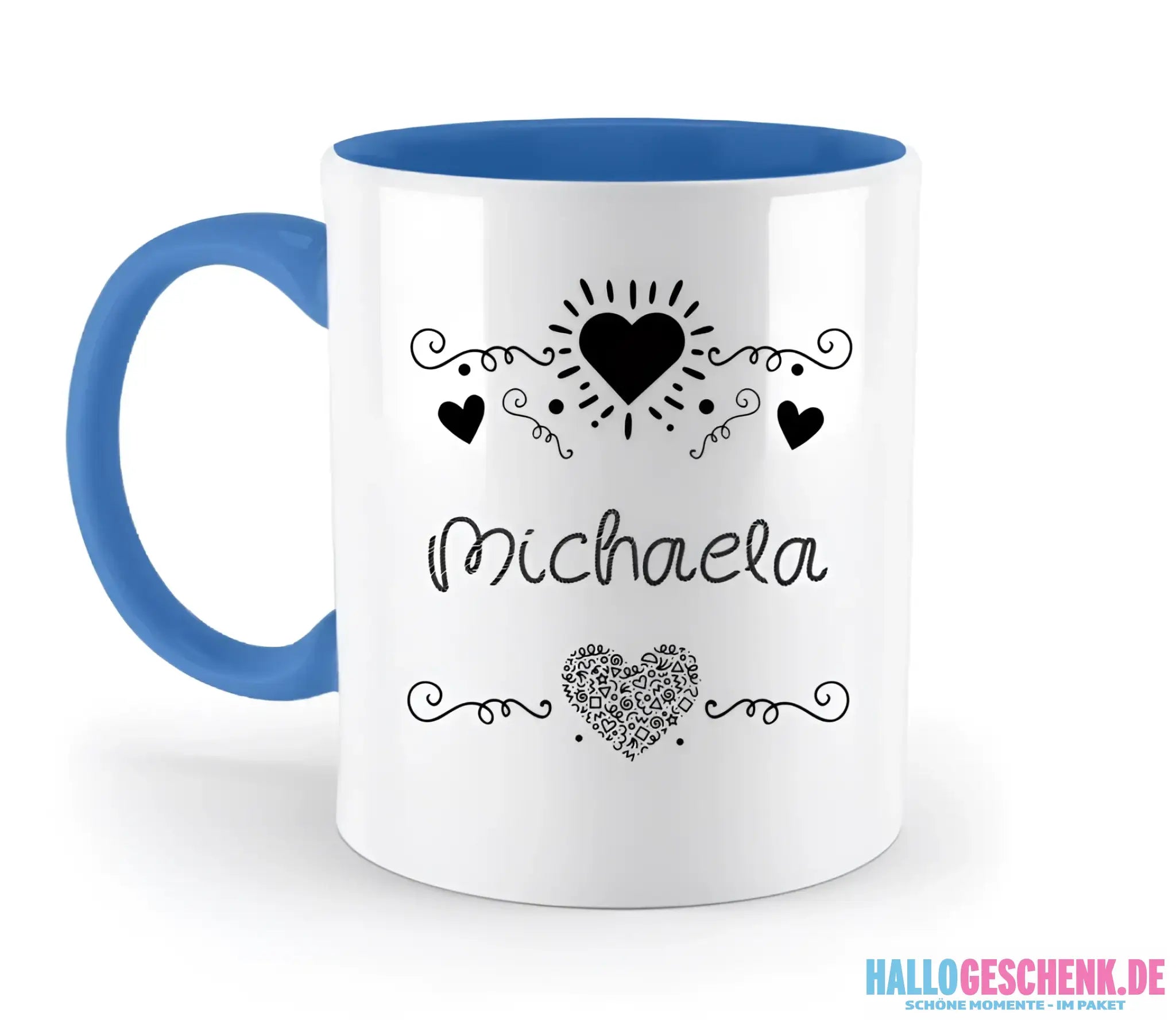 Dein e Wunschname n im LOVE DESIGN 2 - Personalisierte zweifarbige Tasse 330ml mit farbigem Innendruck
