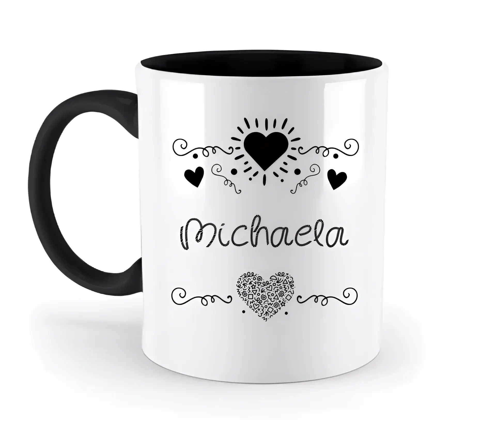 Dein e Wunschname n im LOVE DESIGN 2 - Personalisierte zweifarbige Tasse 330ml mit farbigem Innendruck
