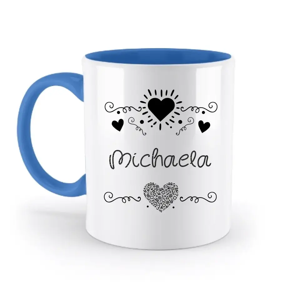 Dein e Wunschname n im LOVE DESIGN 2 - Personalisierte zweifarbige Tasse 330ml mit farbigem Innendruck