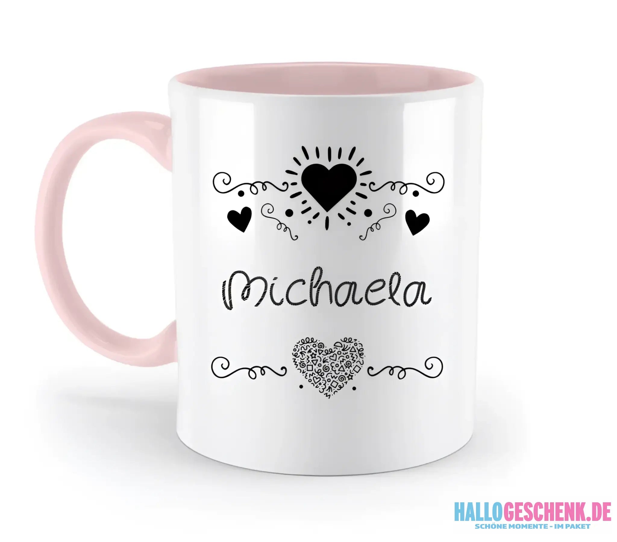 Dein e Wunschname n im LOVE DESIGN 2 - Personalisierte zweifarbige Tasse 330ml mit farbigem Innendruck