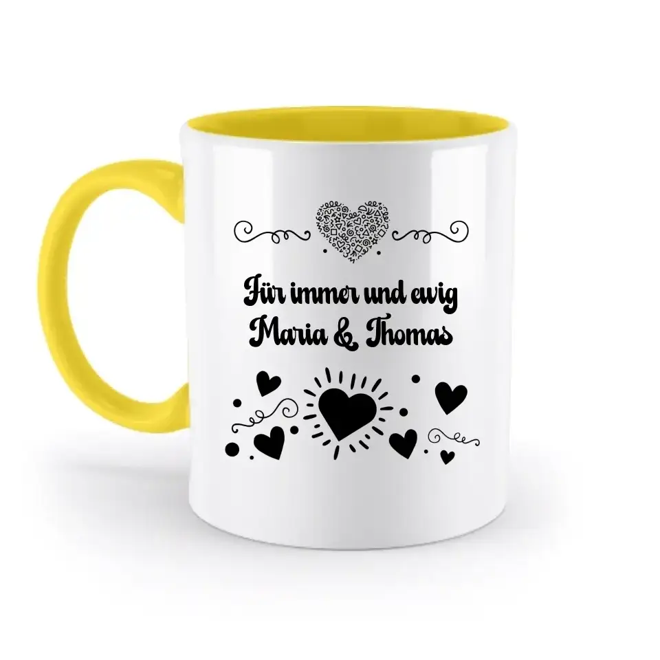 Dein e Wunschname n im LOVE DESIGN 3 - Personalisierte zweifarbige Tasse 330ml mit farbigem Innendruck