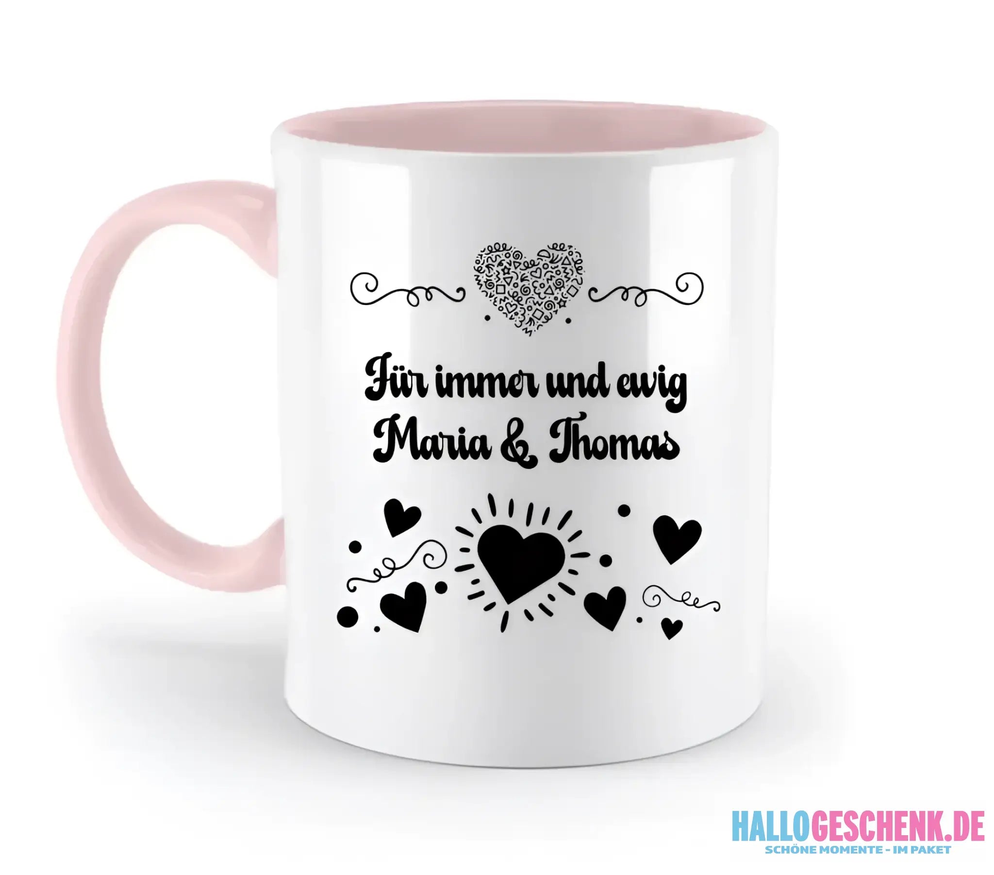 Dein e Wunschname n im LOVE DESIGN 3 - Personalisierte zweifarbige Tasse 330ml mit farbigem Innendruck