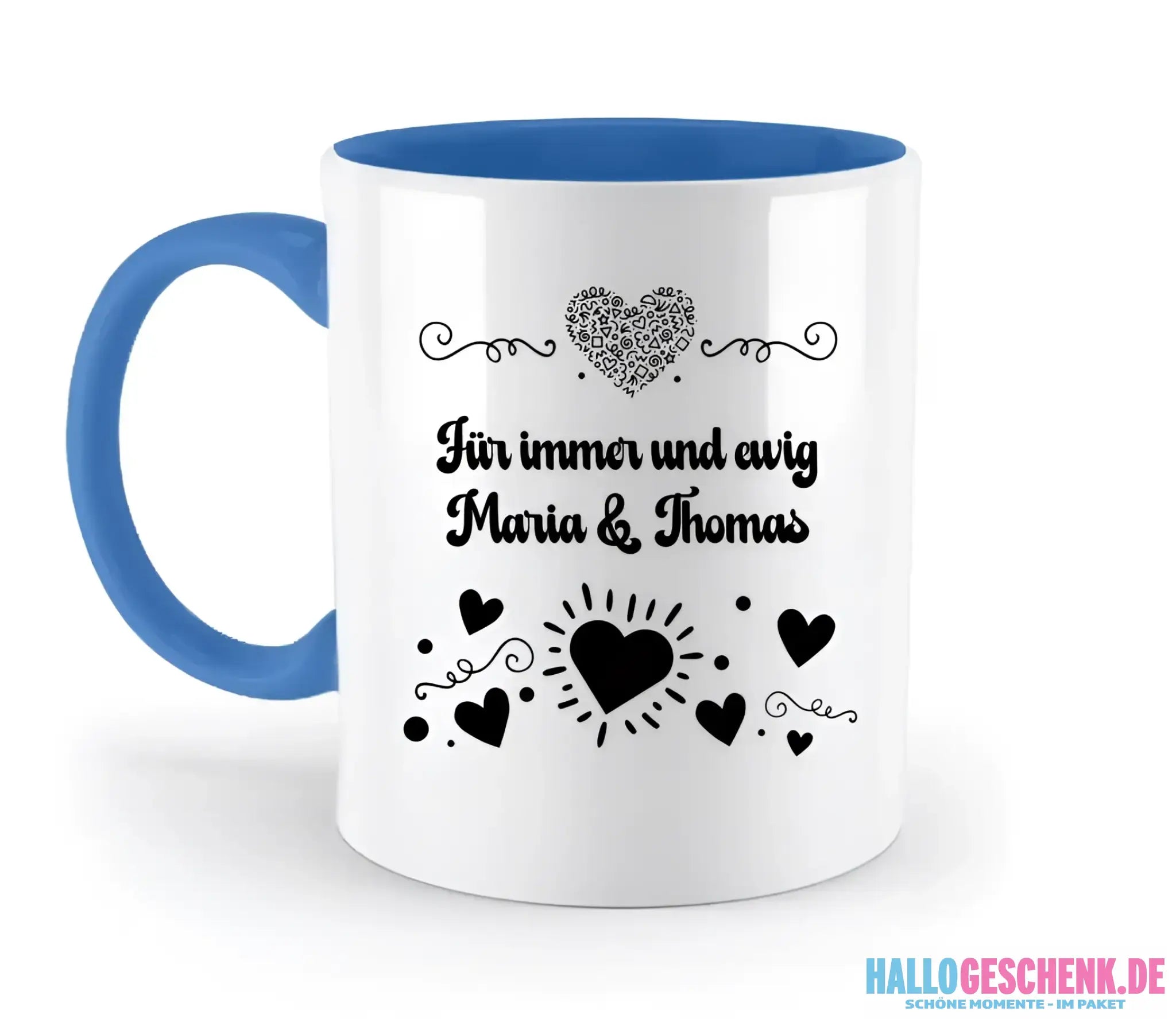 Dein e Wunschname n im LOVE DESIGN 3 - Personalisierte zweifarbige Tasse 330ml mit farbigem Innendruck
