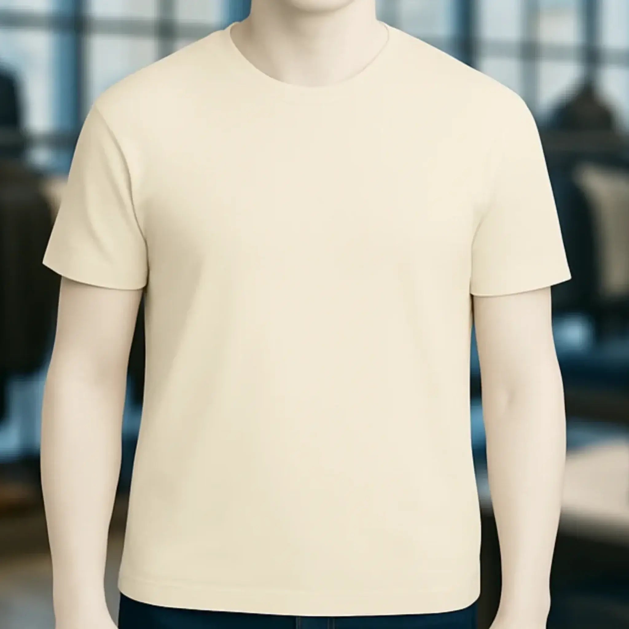 Unisex premium t-shirt in creme aus bio-baumwolle mit klassischem rundhalsausschnitt und kurzen ärmeln