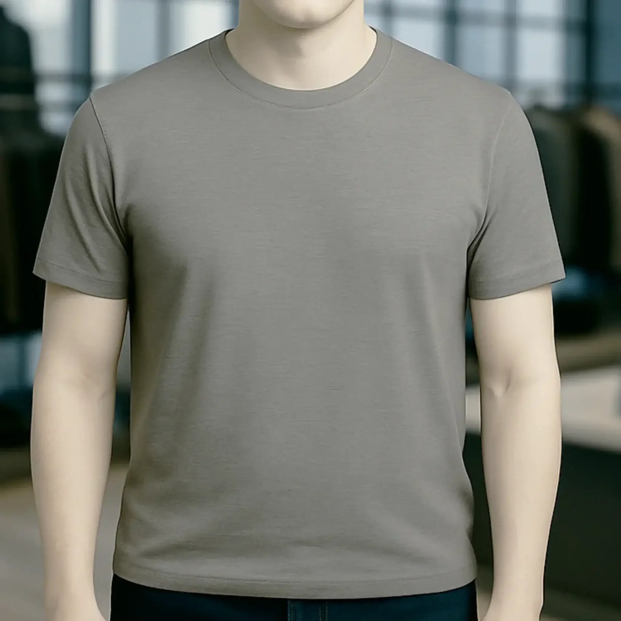 Ein schlichtes graues unisex premium t-shirt aus weicher bio-baumwolle mit kurzem arm und rundhalsausschnitt