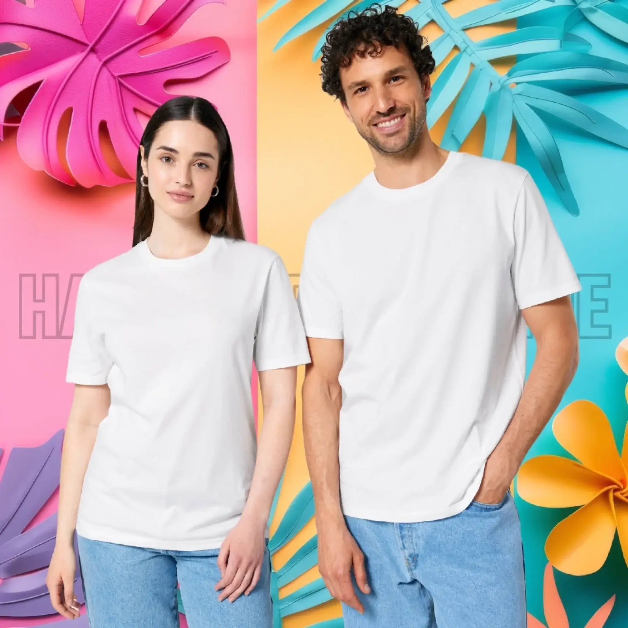 Weißes unisex premium t-shirt aus bio-baumwolle mit rundhalsausschnitt für damen und herren