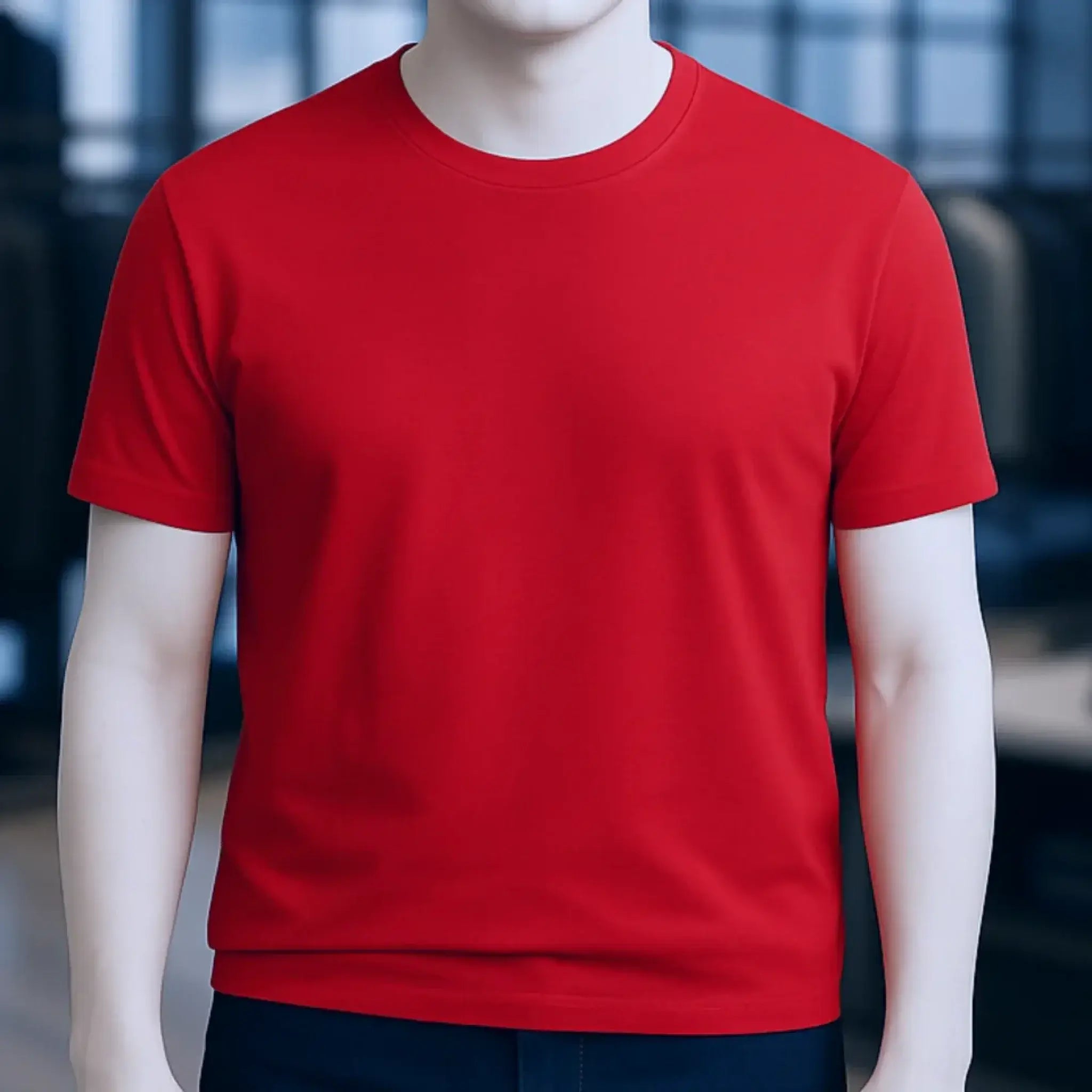 Ein leuchtend rotes unisex premium t-shirt aus bio-baumwolle mit rundhalsausschnitt und kurzen ärmeln