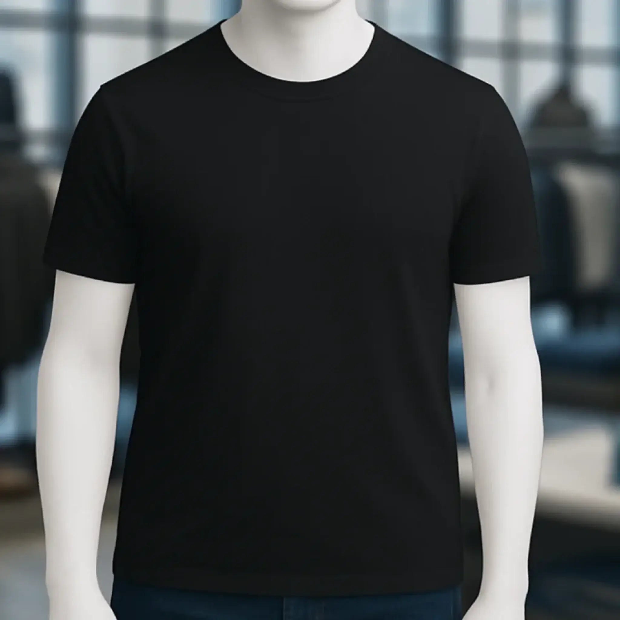 Schwarzes unisex premium t-shirt aus bio-baumwolle mit kurzem ärmel und rundhalsausschnitt für damen und herren