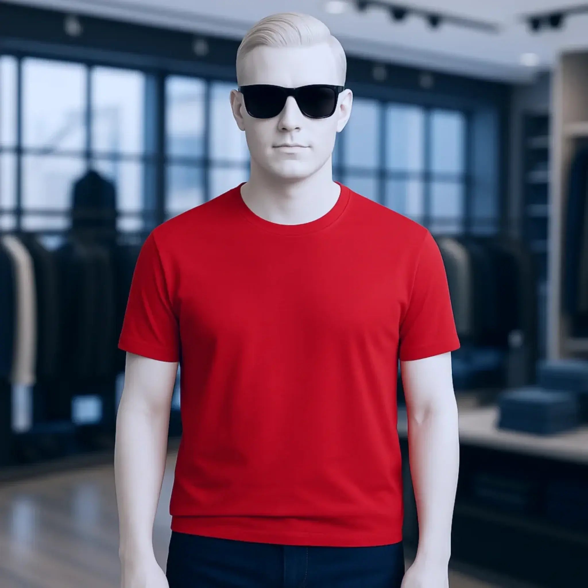 Rotes unisex premium t-shirt aus bio-baumwolle mit rundhalsausschnitt für damen und herren