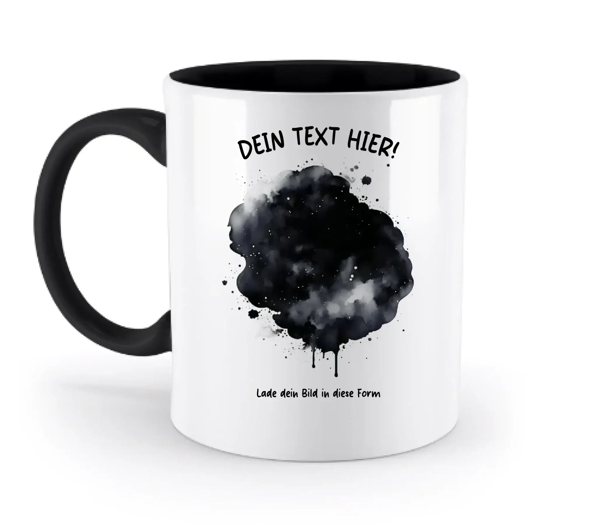 Dein Foto im Farbklecks mit Wunschtext (personalisierbare Fotomotive) - Zweifarbige Tasse / Black / 330ml